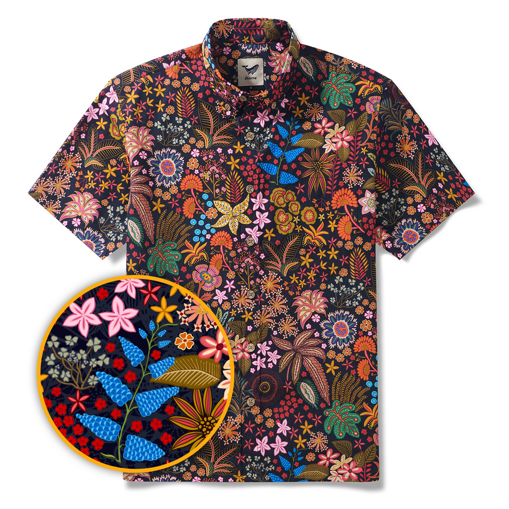 1950s Floral Hawaiian Shirt 100% Cotton Men's Short Sleeve Button-down Aloha Shirt Exquisite Floral Tapestry By Mo