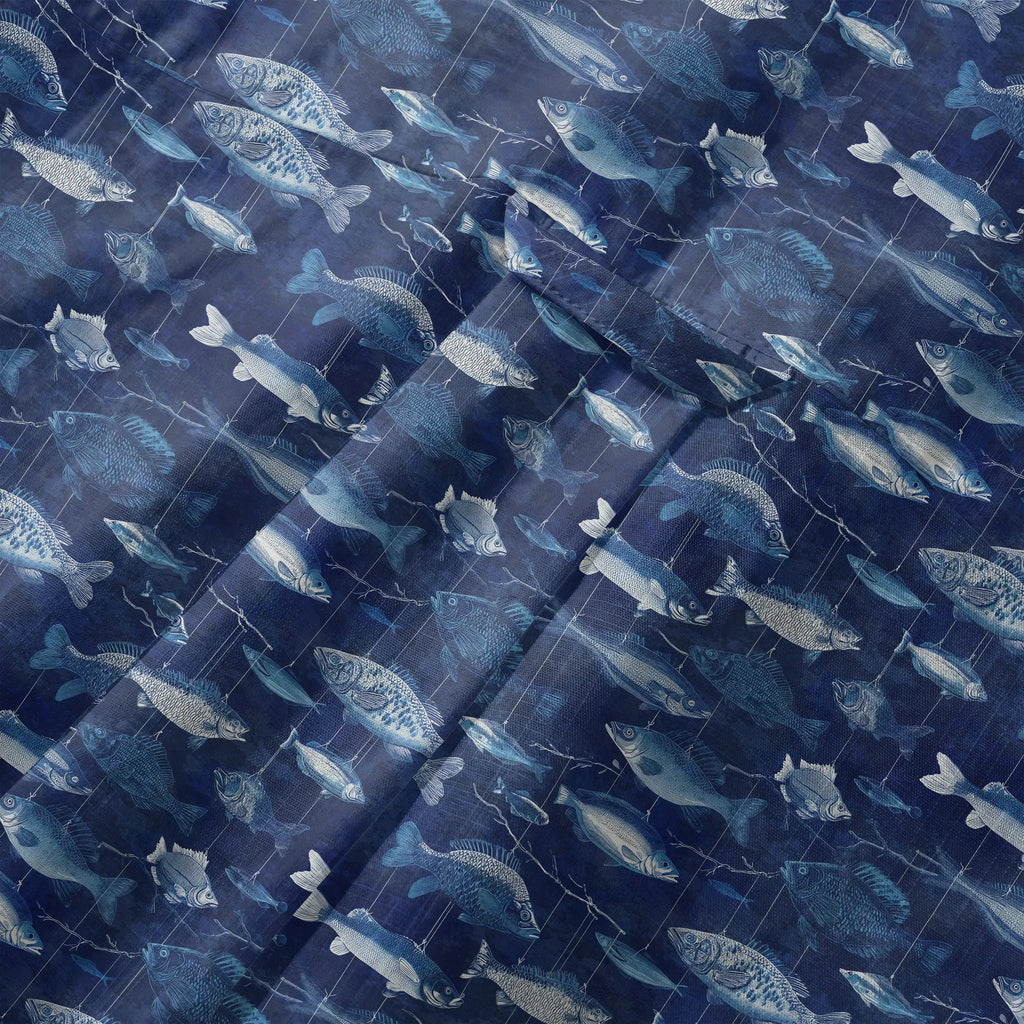 LeosWare® Men's Hawaiian Shirt Short Sleeve Button-up 100% Cotton Blue Aloha Blue Jazz Hanging Fish Pattern By Ann