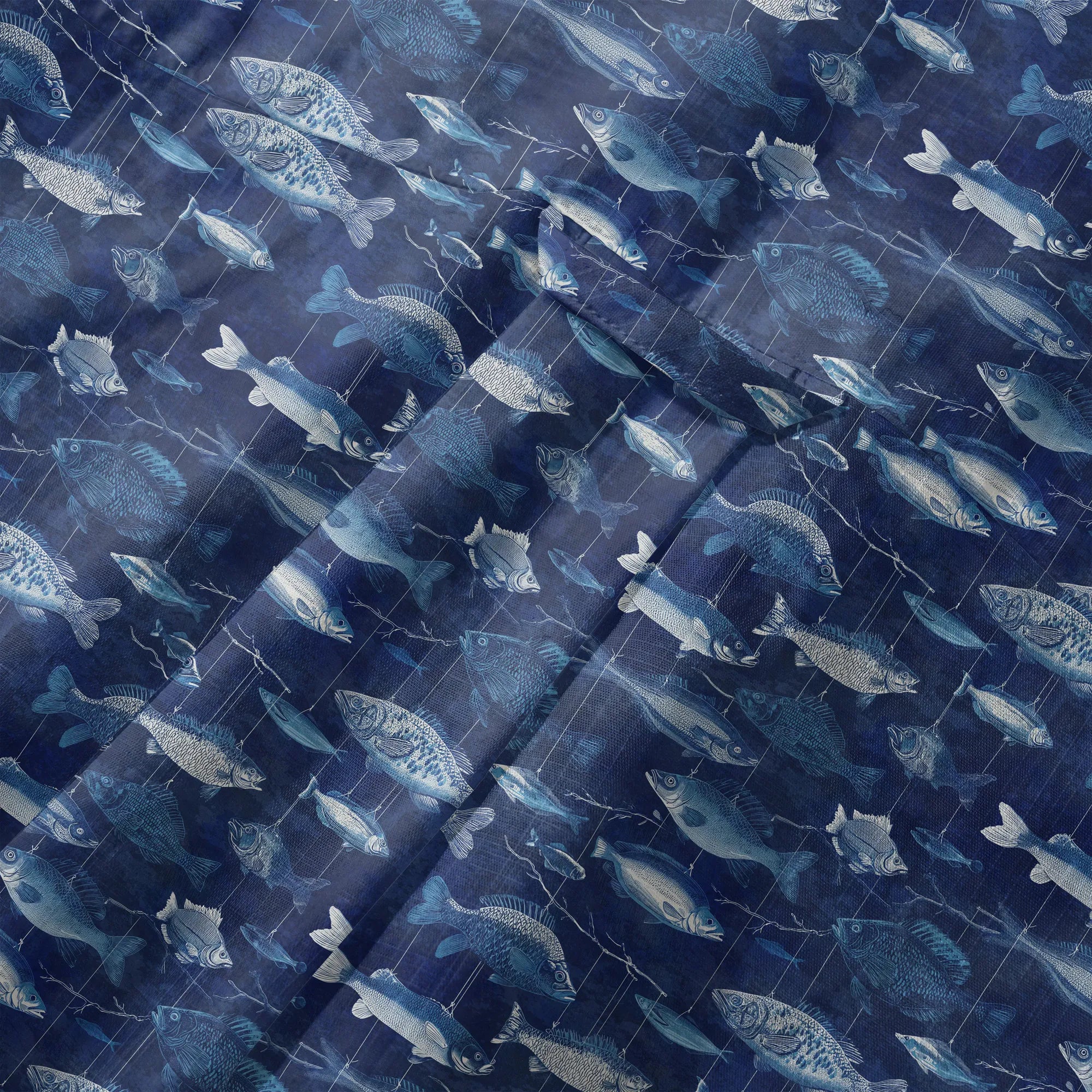 LeosWare® Men's Hawaiian Shirt Short Sleeve Button-up 100% Cotton Blue Aloha Blue Jazz Hanging Fish Pattern By Ann