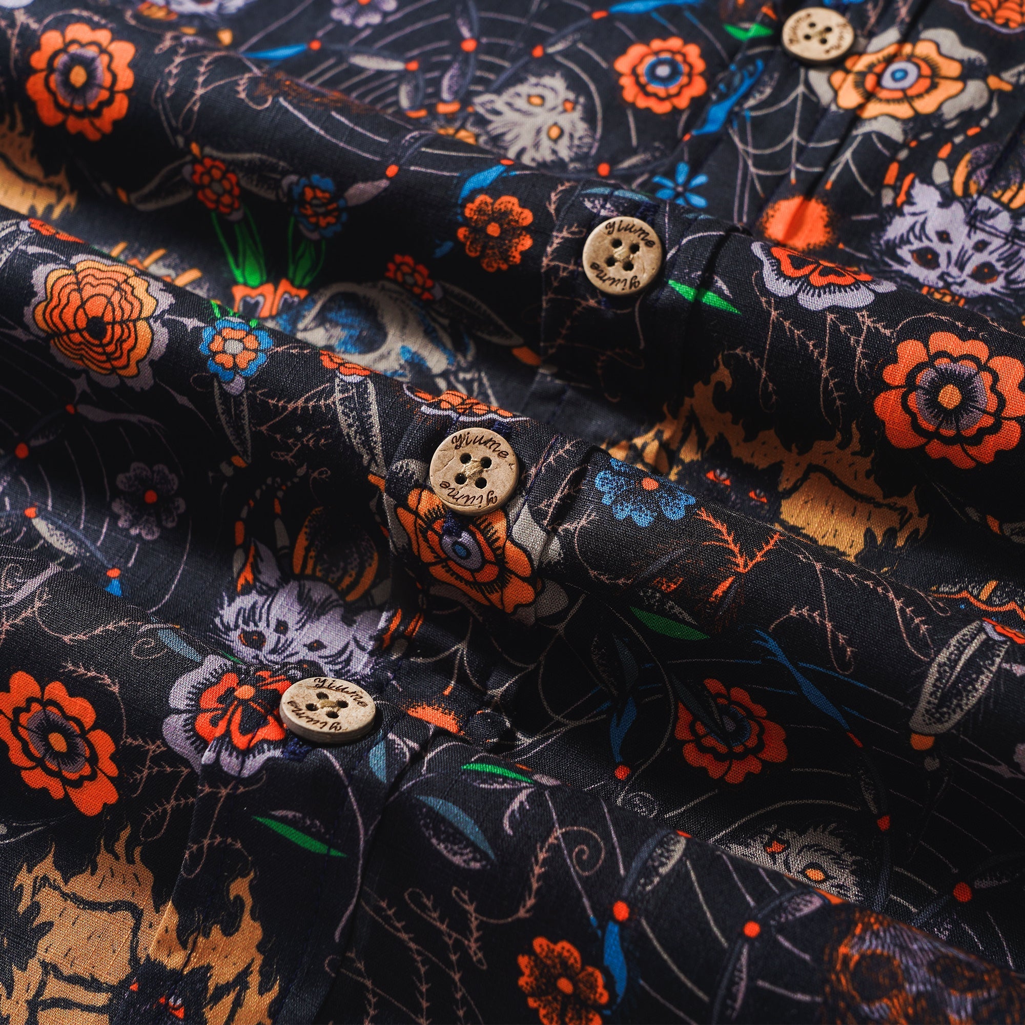 Halloween Gift Men's Hawaiian Shirt Short Sleeve Button-down 100% Cotton Black Aloha Spider Cat By Sophia