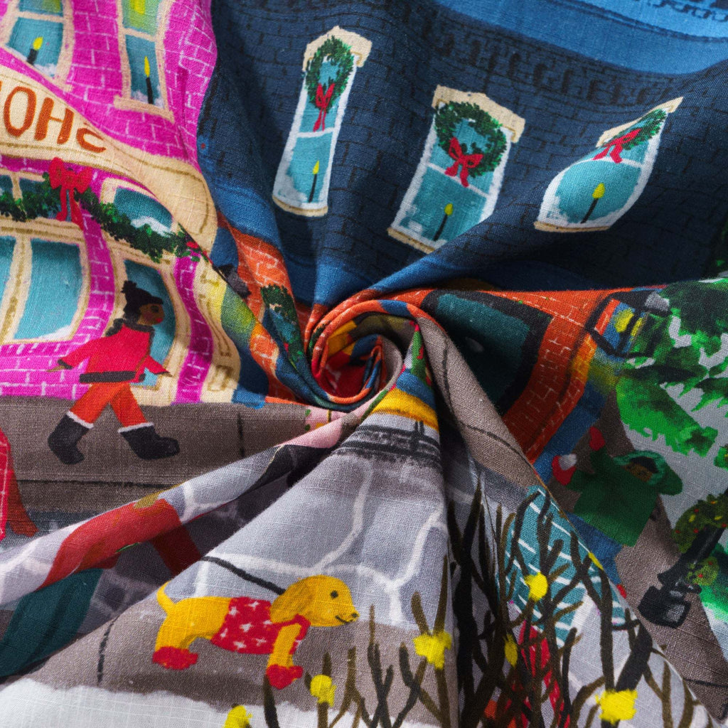 Christmas Gift 100% Cotton Hawaiian Shirt For Men Advent Street Town By Abby Jacobs Camp Collar Aloha Shirt