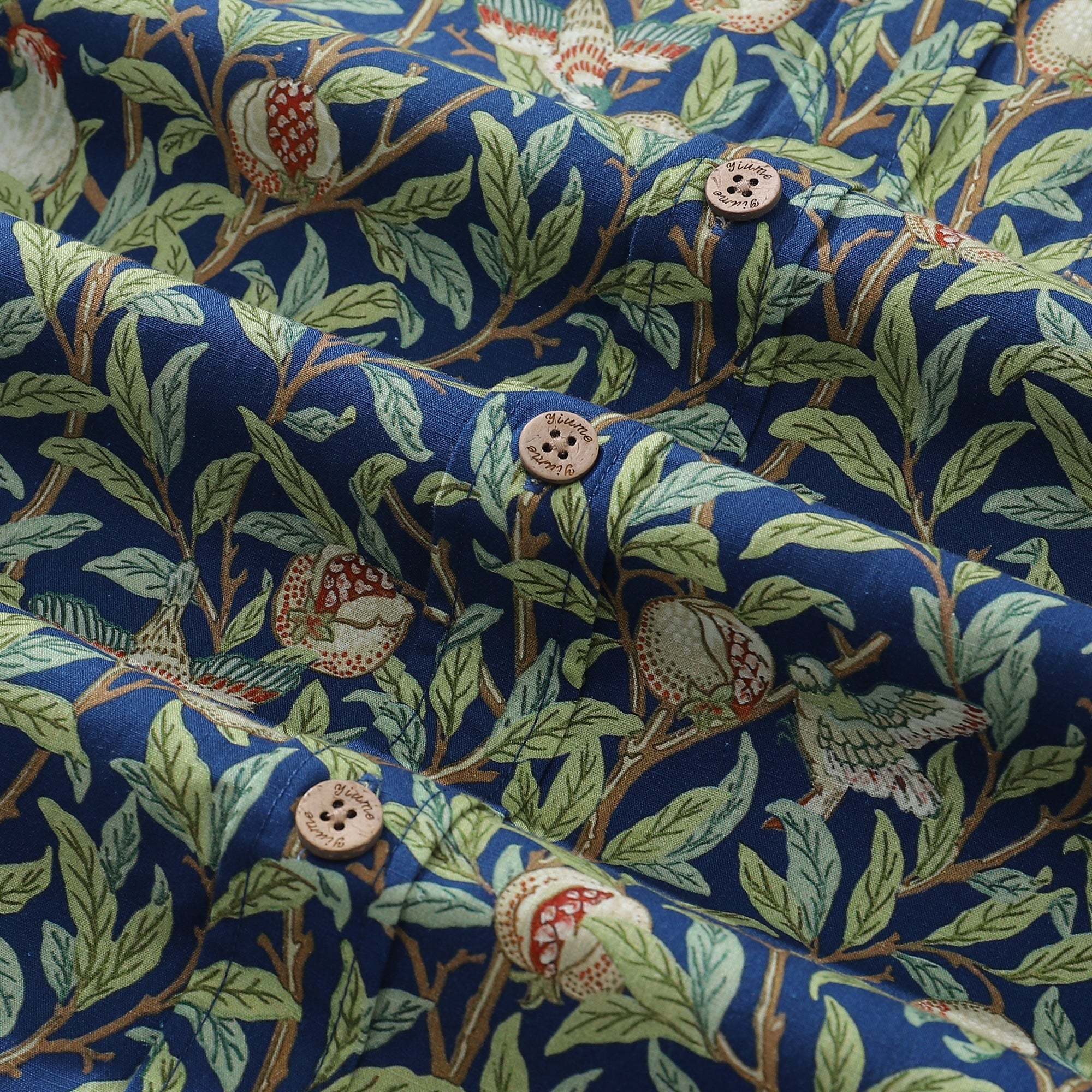Men's Morris Hawaiian Shirt 1960s Retro Shirt Cotton Button-down Short Sleeve Aloha Shirt Birds And Pomegranates By Amy