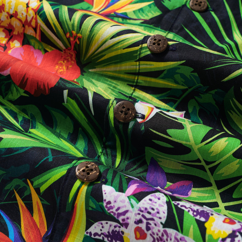 Men's Hawaiian Shirt Short Sleeve Camp Collar 100% Cotton Purple Aloha Jungle Dinosaur Party Time Mexican Style By Huan huan