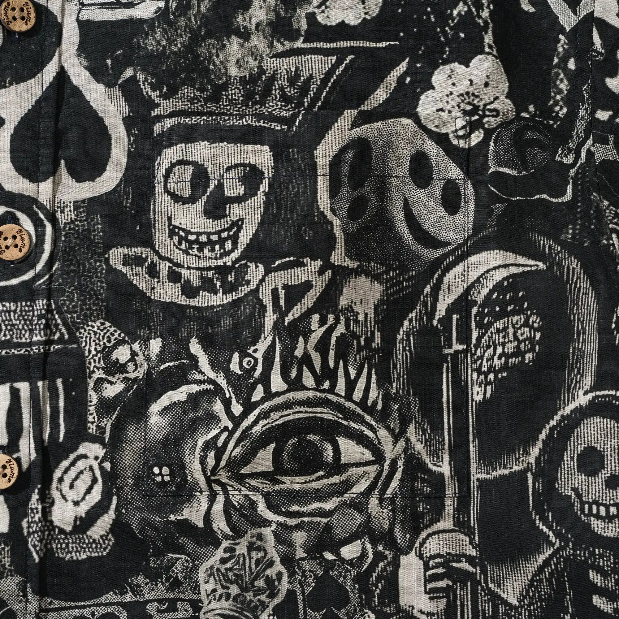 Men's Hawaiian Shirt Short Sleeve Button-down 100% Cotton Black Aloha Dark Poker Graffiti By Mo