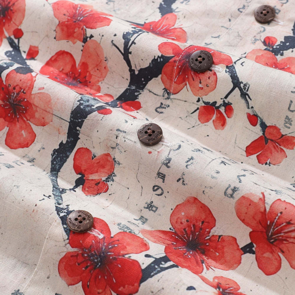 Men's Japanese Shirt 100% Cotton Hawaiian Shirt Poetic Plum Blossoms Camp Collar Shirt By Sun