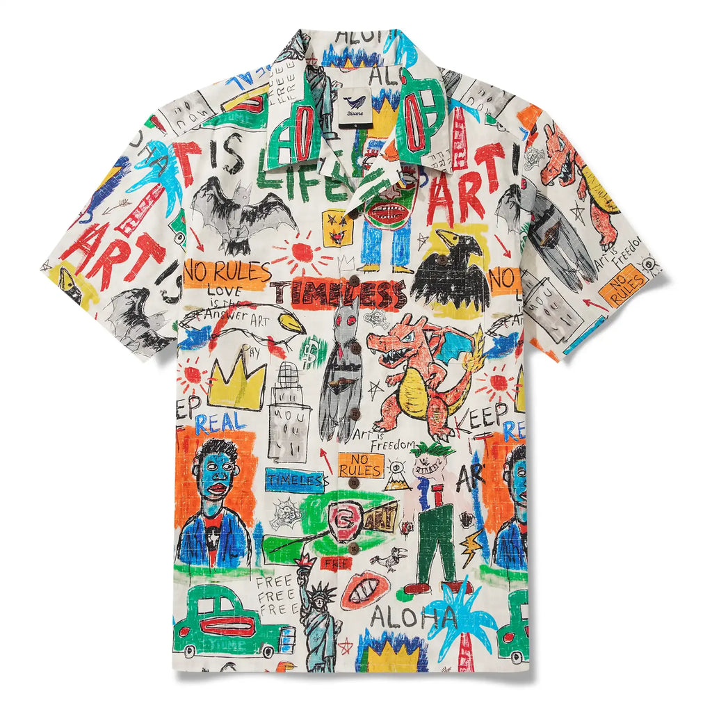 Men's Hawaiian Shirt Short Sleeve Camp Collar 100% Cotton Orange Aloha Graffiti World By Mo