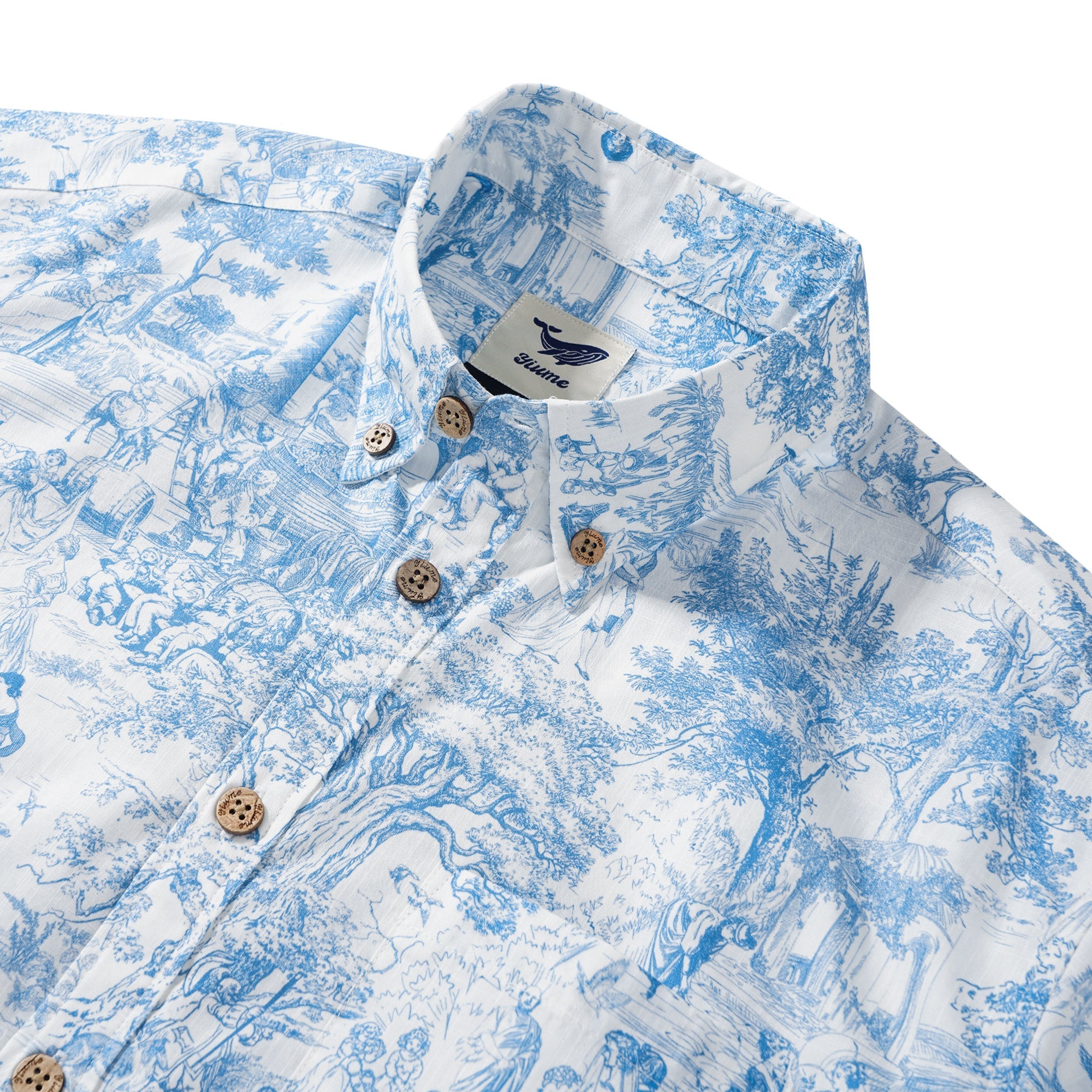 Men’s Wedding Guest Shirt – Blue Floral 100% Cotton Button-Down Hawaiian Shirt By Huan huan