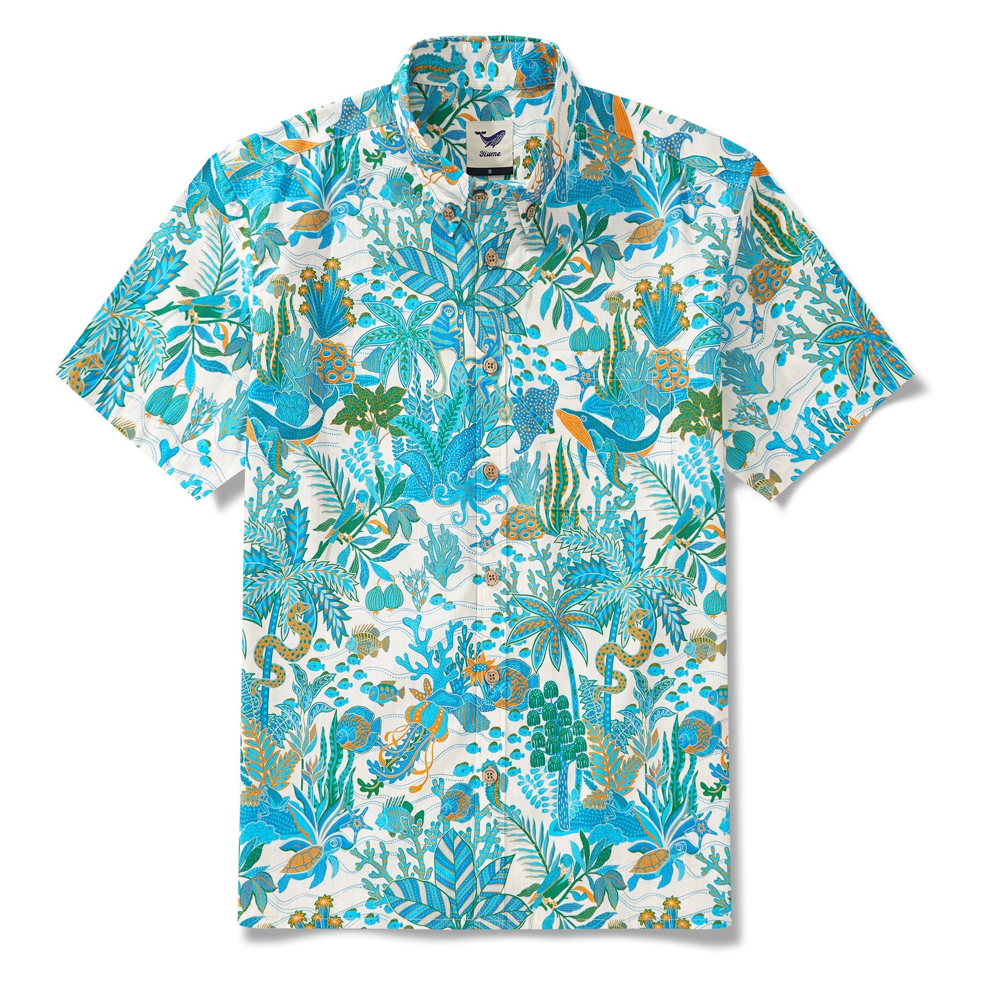 Men's Hawaiian Shirt Short Sleeve Button-down 100% Cotton Blue Aloha Fantasy Paradise By Huan huan