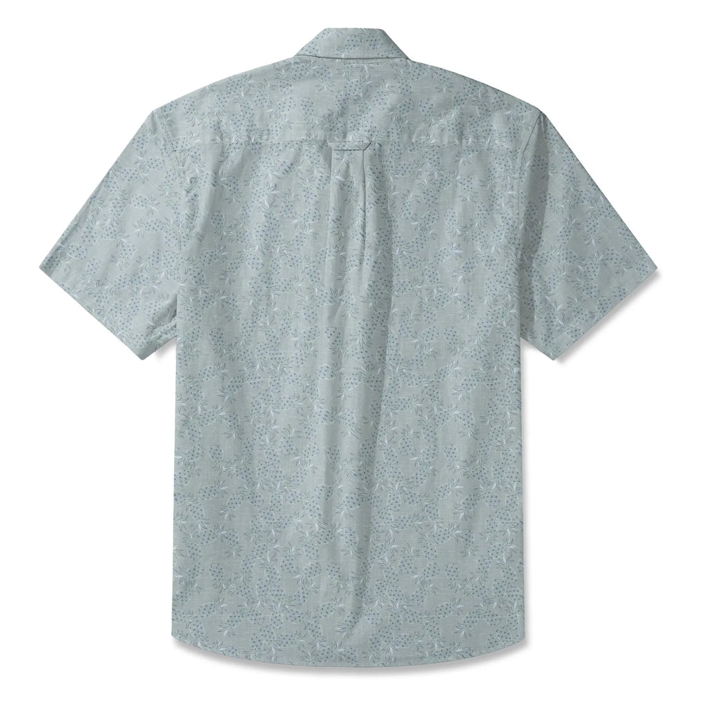 LeosWare® Men's Hawaiian Shirt Short Sleeve Button-up 100% Cotton Gray Aloha Vintage Pineapple Mist Shadow By Huan huan