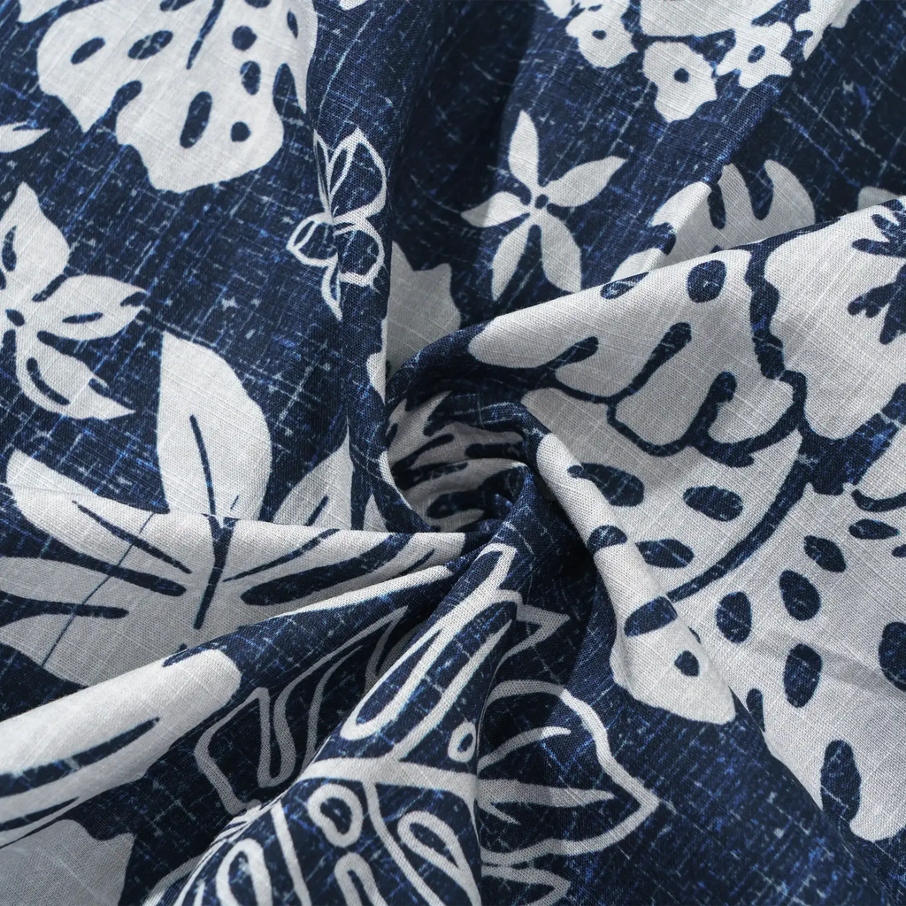 Men's Hawaiian Shirt Short Sleeve Button-down 100% Cotton Blue Aloha Island Ukulele By DUDU