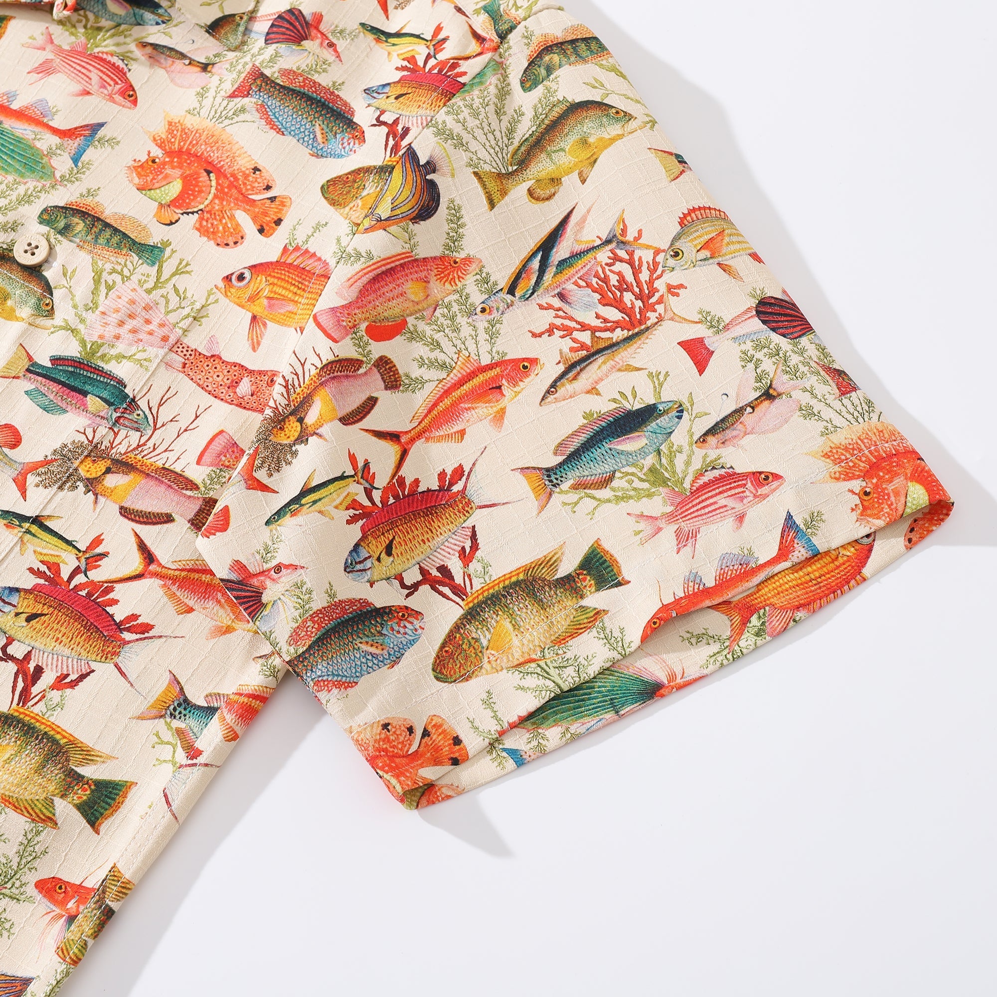 100% Silk Men's Hawaiian Shirt Sea Ocean Fish Print Camp collar Short Sleeve Aloha Shirt By Amy