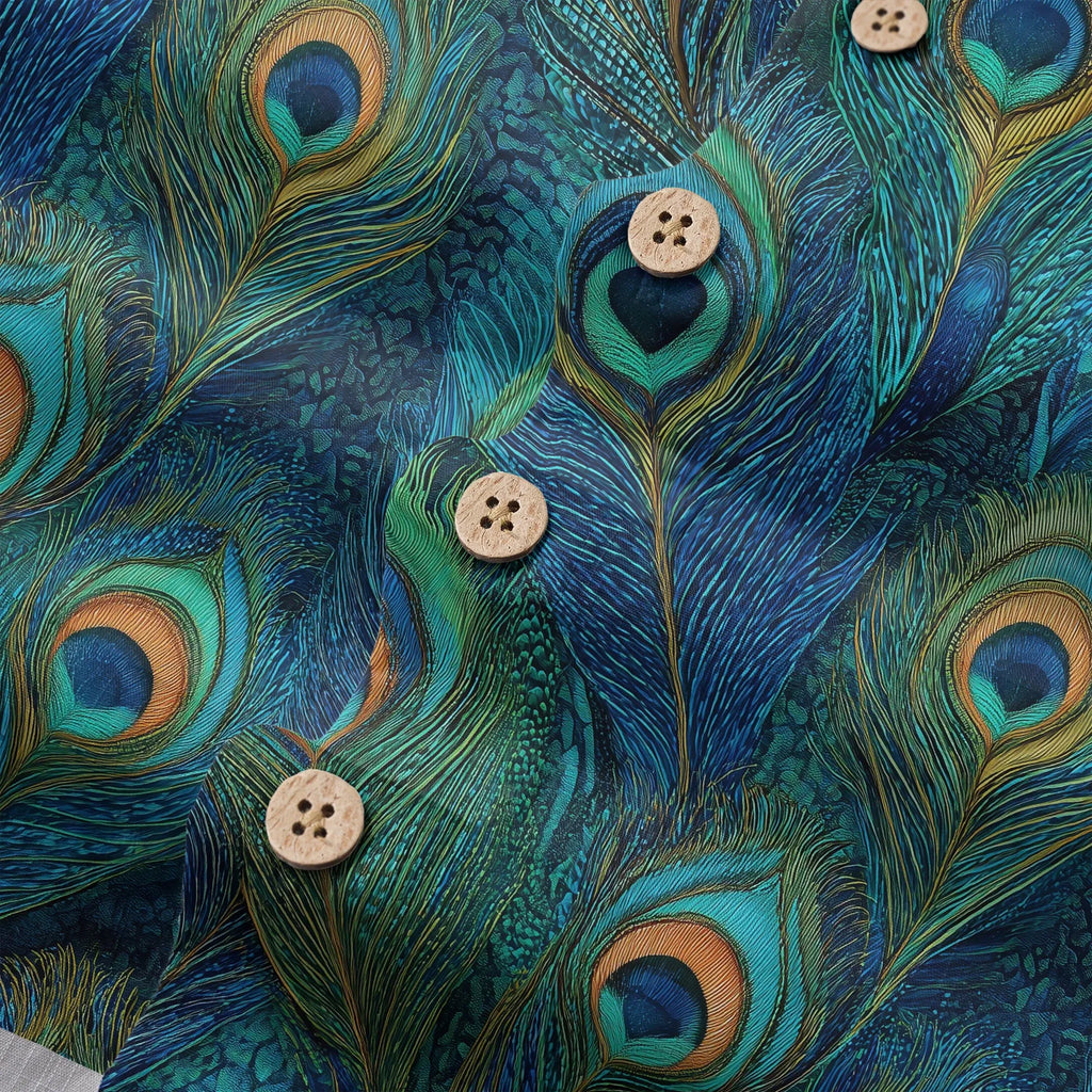 LeosWare® Peacock Men's Hawaiian Shirt Short Sleeve Button-up 100% Cotton Blue Aloha Indigo Feathered Elegance By Ann