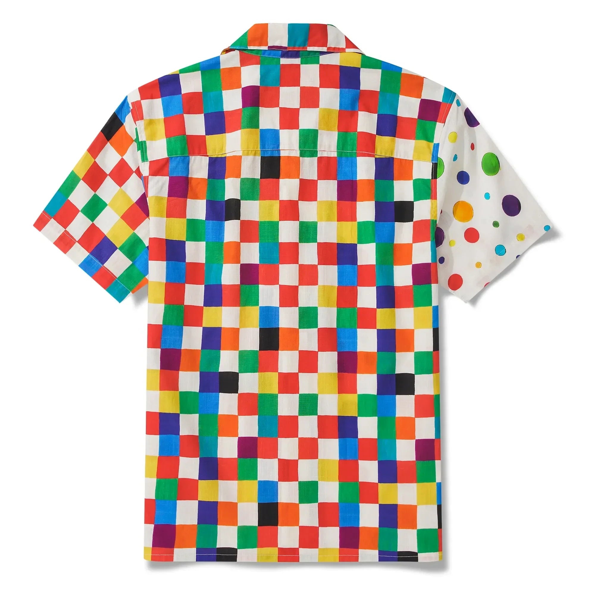 Men's Hawaiian Shirt Short Sleeve Camp Collar 100% Cotton Red Aloha Colorful Checkerboard Polka Dot Design For Fun By Cigar