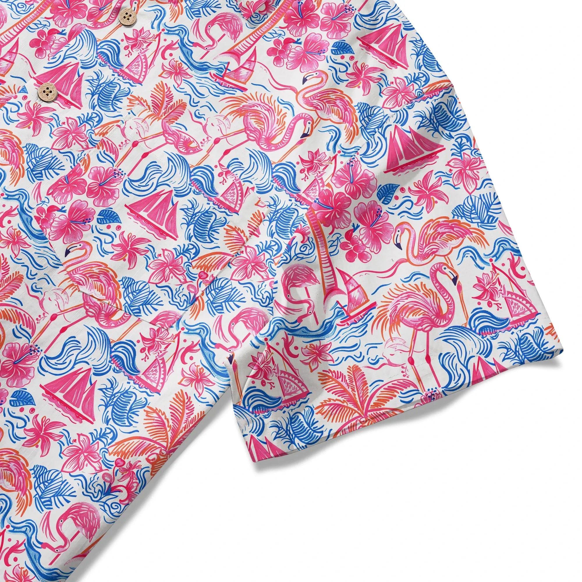 LeosWare® Men's Hawaiian Shirt Short Sleeve Button-up 100% Cotton Aloha Tropical Fire Bay By Ann