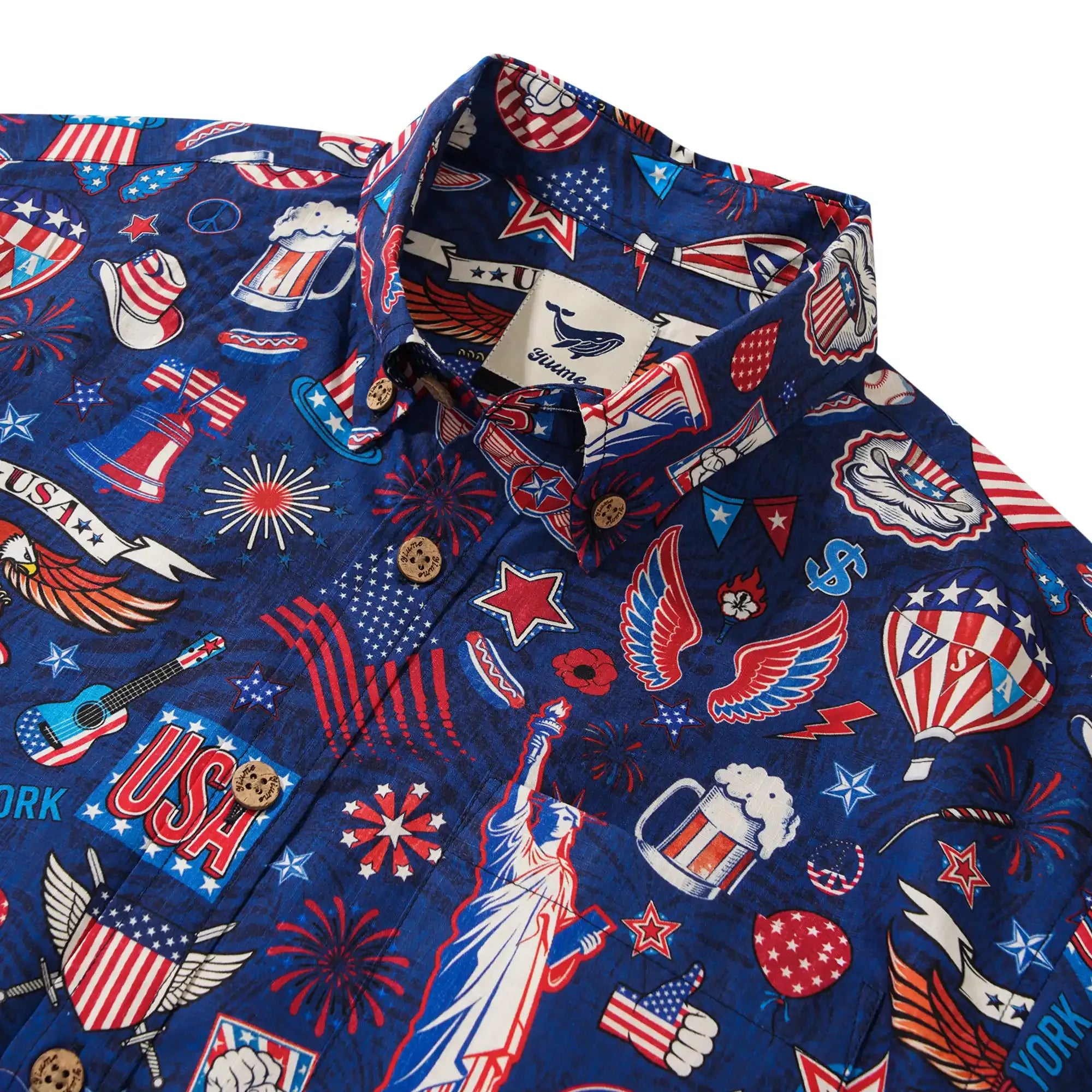 Men's Hawaiian Shirt Short Sleeve Button-down 100% Cotton Blue Aloha Liberty’s Patriot Canvas By Cigar