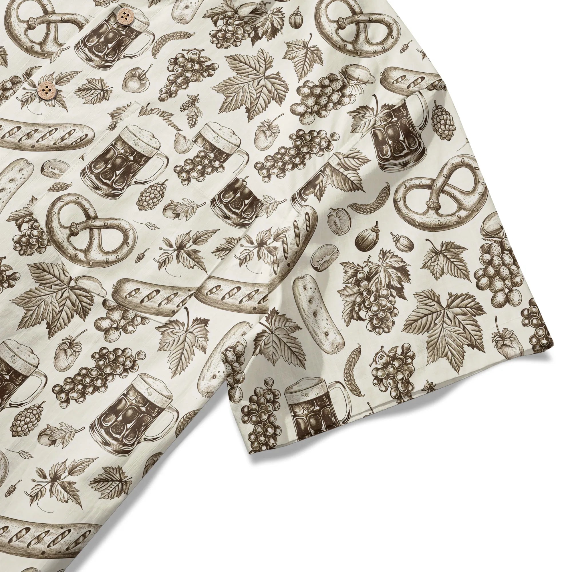 LeosWare® Men's Hawaiian Shirt Short Sleeve Button-up 100% Cotton Beige Aloha Vintage Oktoberfest Sketch By Ann