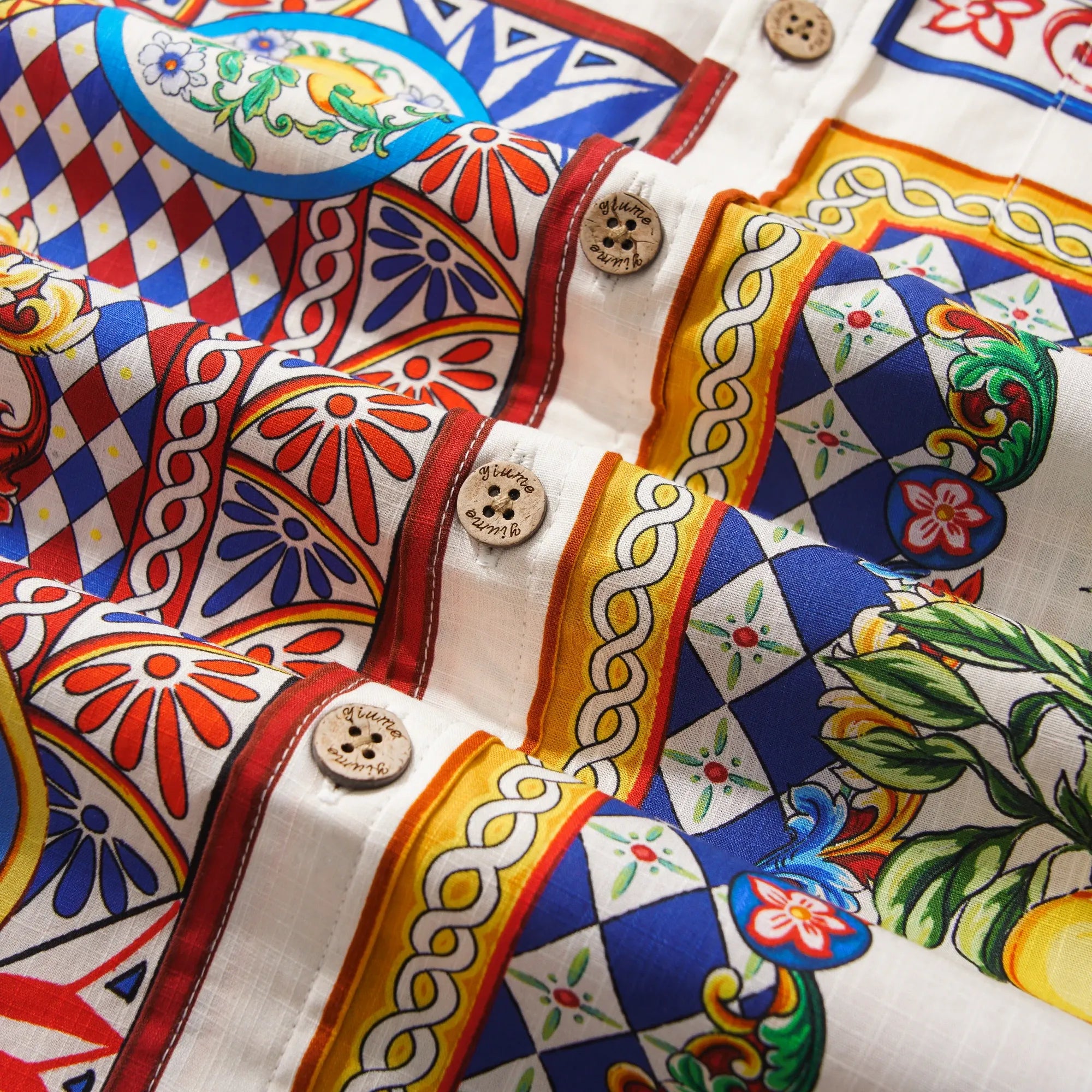 Men's Hawaiian Shirt Short Sleeve Button-down 100% Cotton Blue Flower Aloha Lemon Sicily Venice By Huan huan