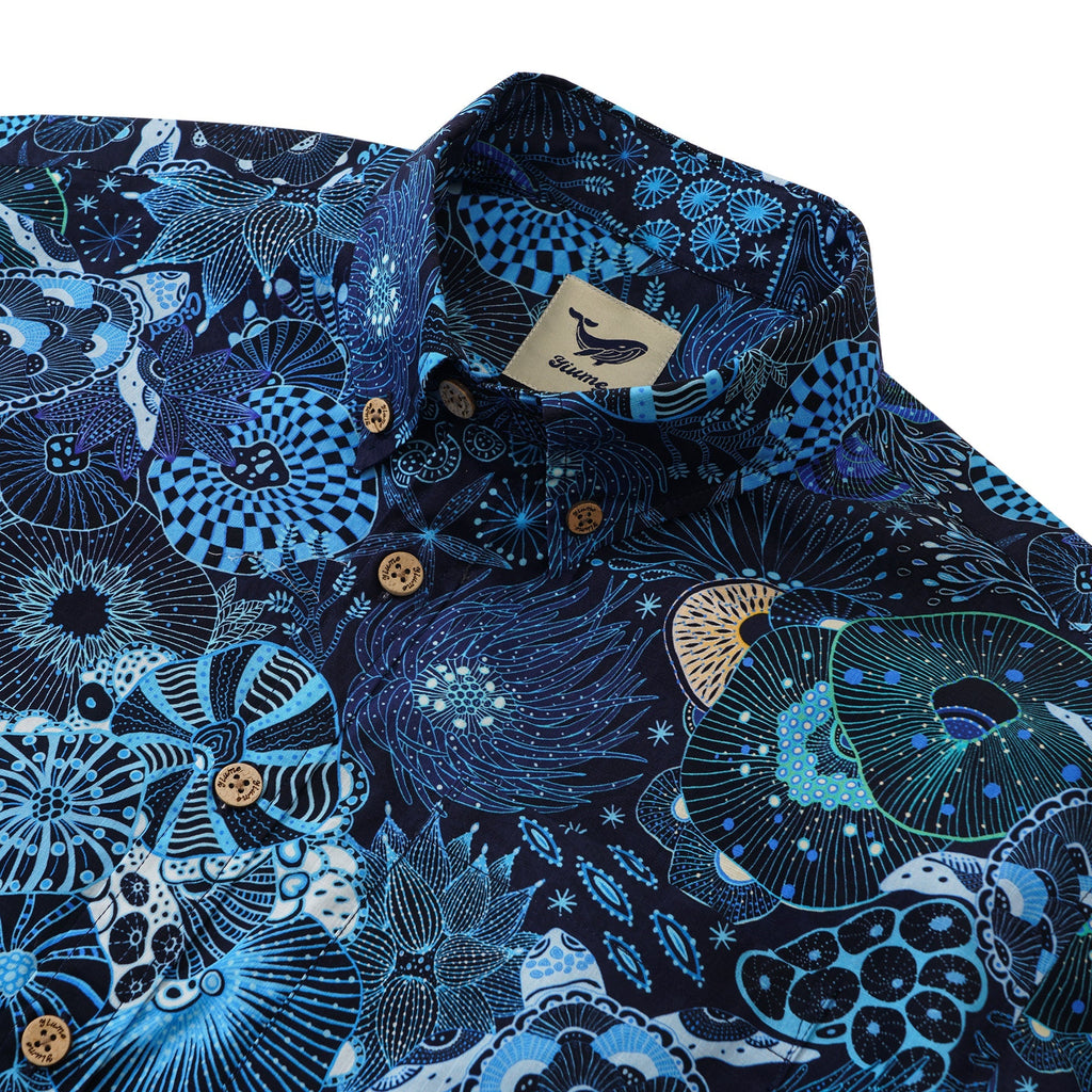 Sea Turtle Men's Hawaiian Shirt Short Sleeve Button-down 100% Cotton Blue Aloha Reef Rules By Mo