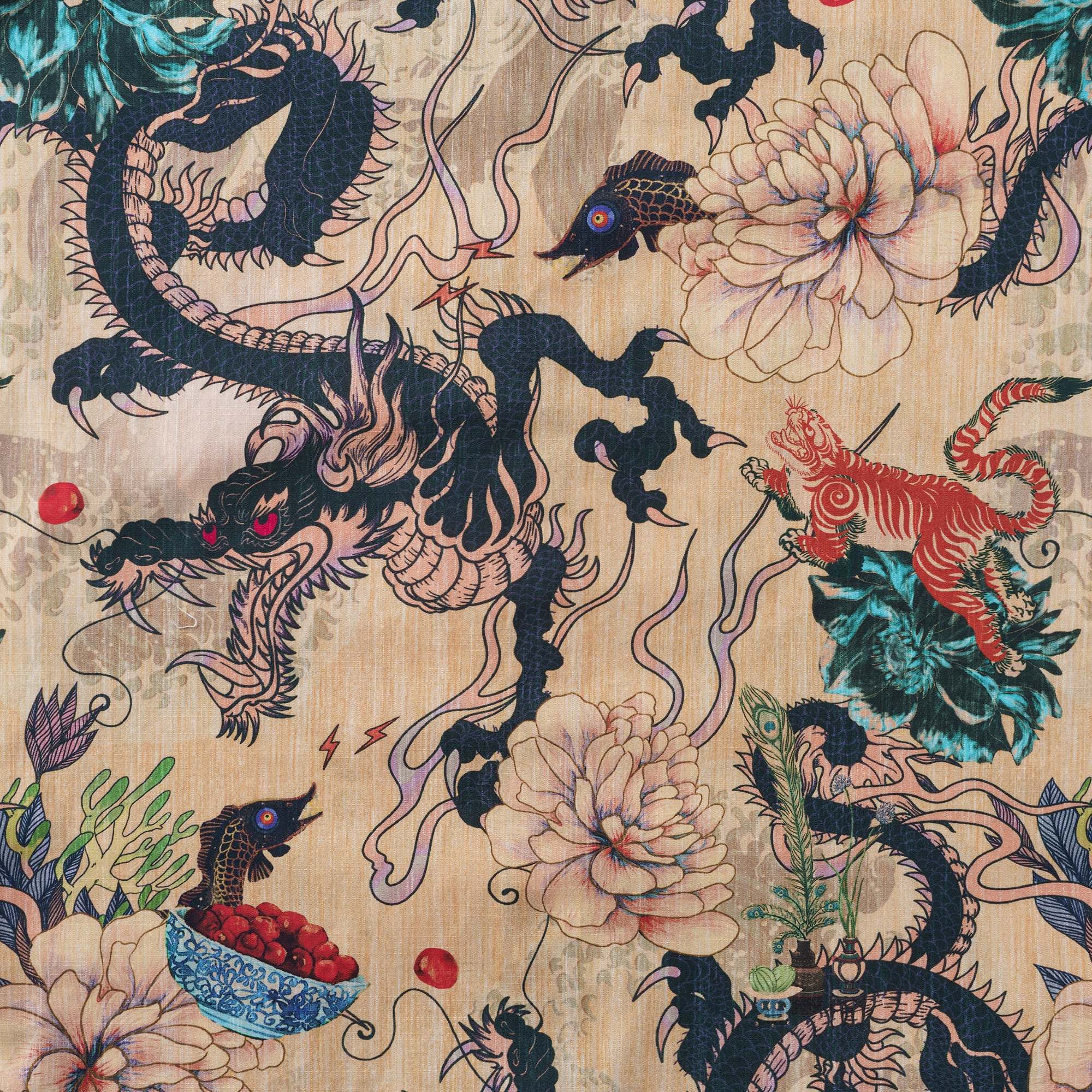 Dragon Shirt 100% Cotton Hawaiian Shirt Men's Short Sleeve Button-down Shirt Aloha Shirt Dragon Dance And Cherry Blossoms By Sylvia