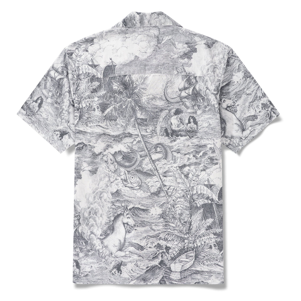 Men's Hawaiian Shirt Short Sleeve Camp Collar 100% Cotton Gray Aloha Ocean Spirit By Zeke