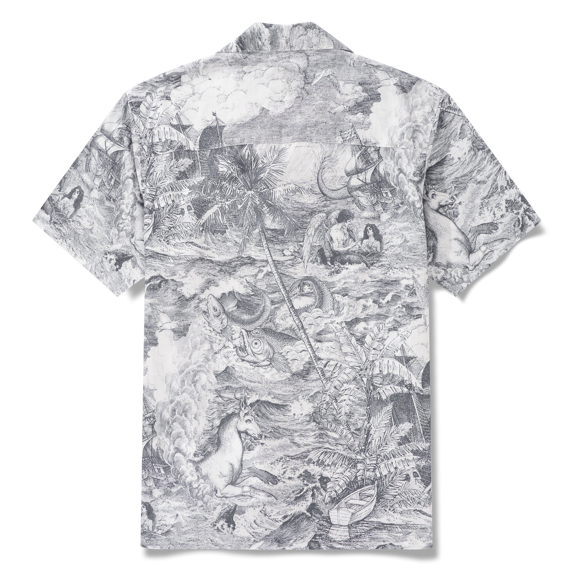 Men's Hawaiian Shirt Short Sleeve Camp Collar 100% Cotton Gray Aloha Ocean Spirit By Zeke