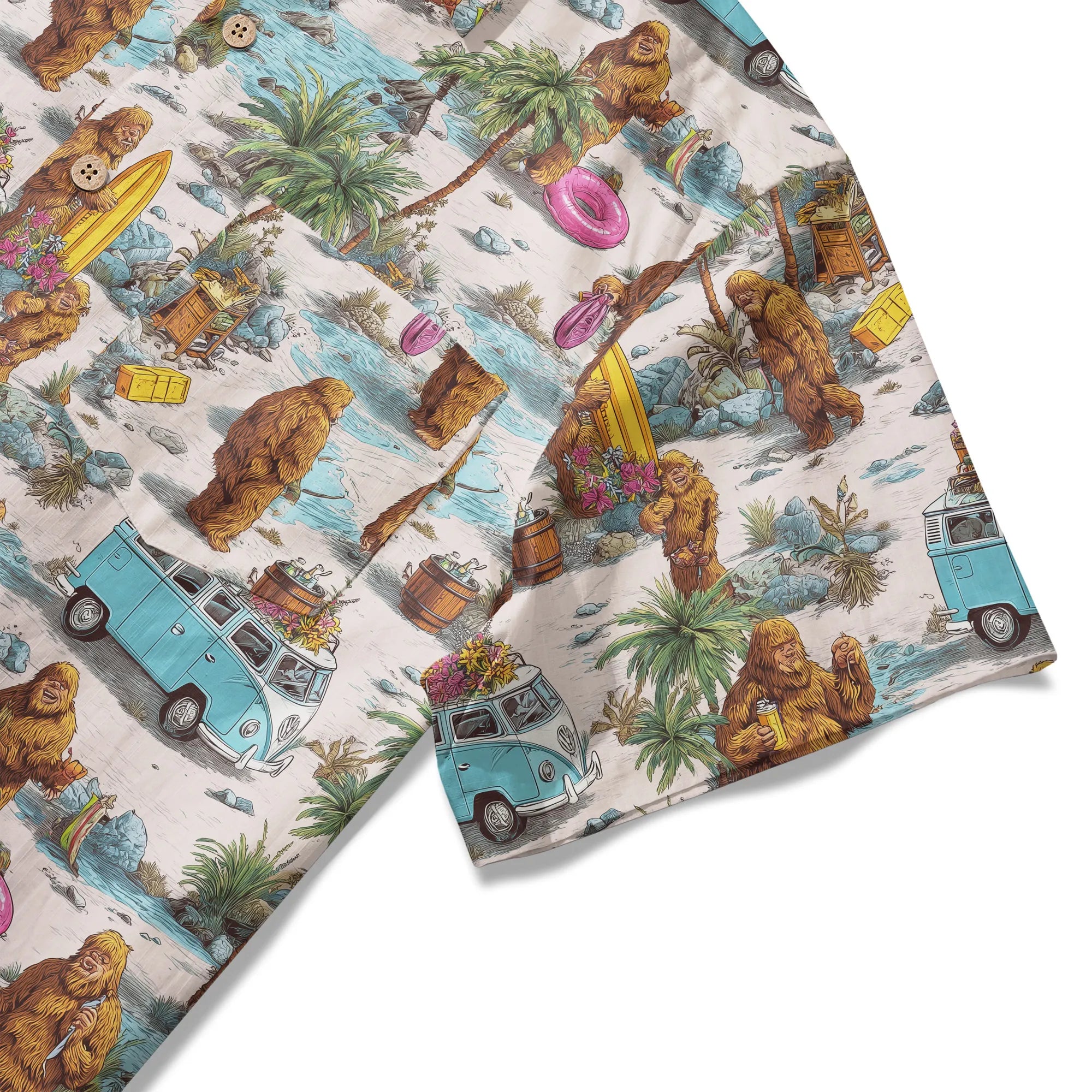 LeosWare® Men's Hawaiian Shirt Short Sleeve Button-up 100% Cotton Aloha Seaside Market Of The Bigfoot By Ann