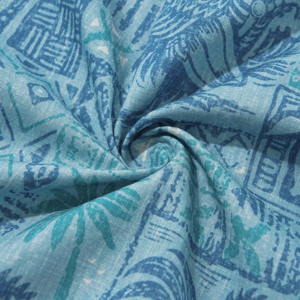 Men's Hawaiian Shirt Short Sleeve Button-down 100% Cotton Blue Rooster Aloha The Bone Voyage By Cigar