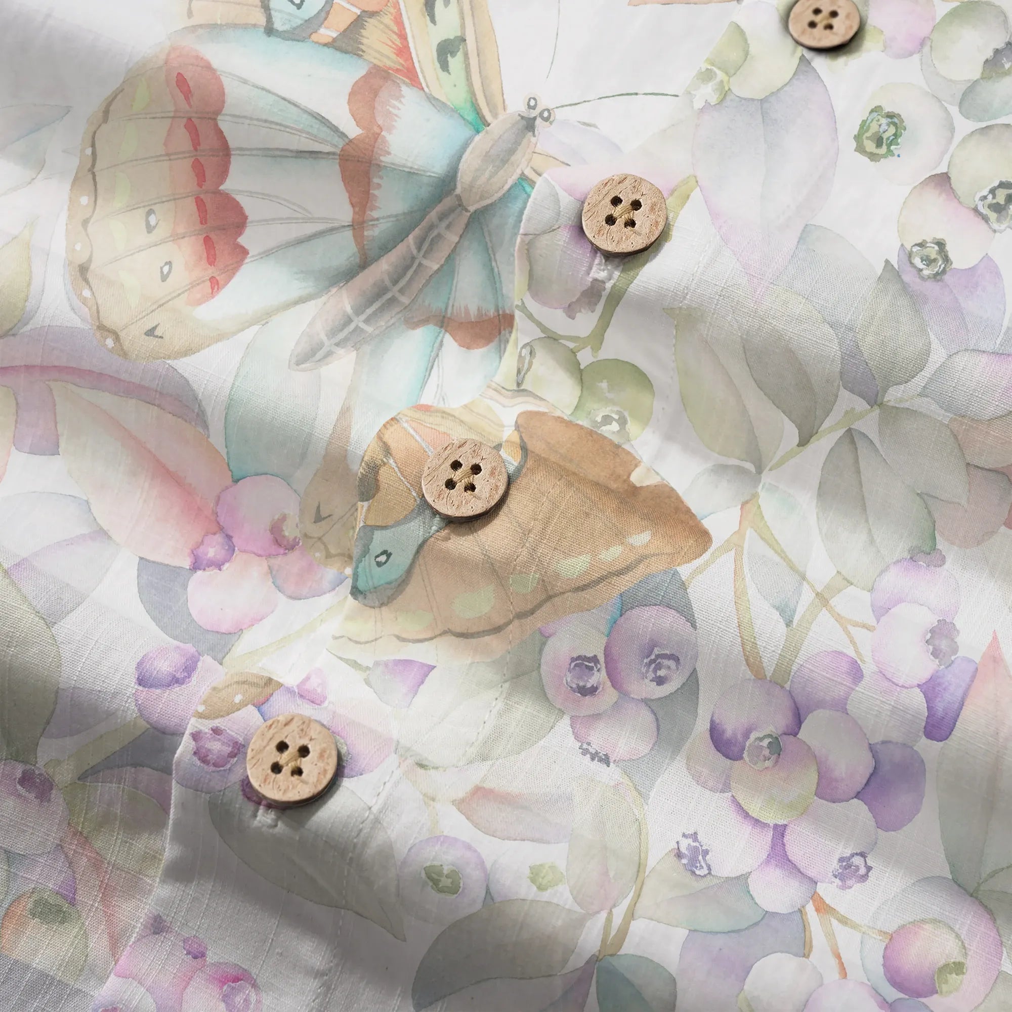 LeosWare® Men's Hawaiian Shirt Short Sleeve Button-up 100% Cotton Yellow Aloha Butterflies In The Garden By Huan huan