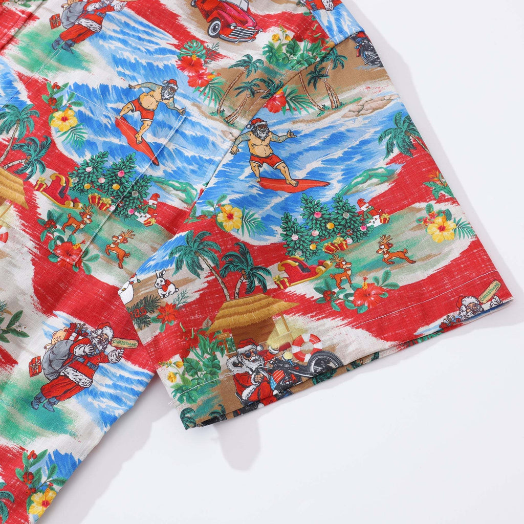 Christmas Santa's Wild Rides: Harley and Surf Men's Button-down Shirt 100% Cotton Santa Claus On A Harley By Amy