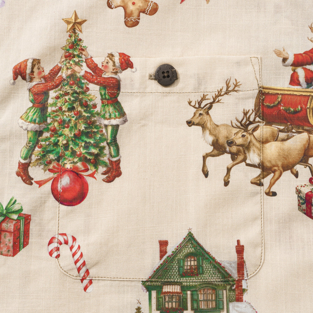 Vintage Christmas 100% Cotton Men's Aloha Hawaiian Short Sleeve Camp Collar Shirt By Yana