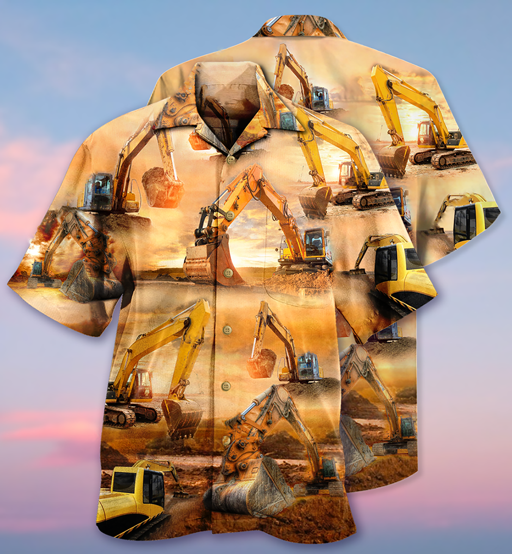 Excavator Working Hard - Hawaiian Shirt