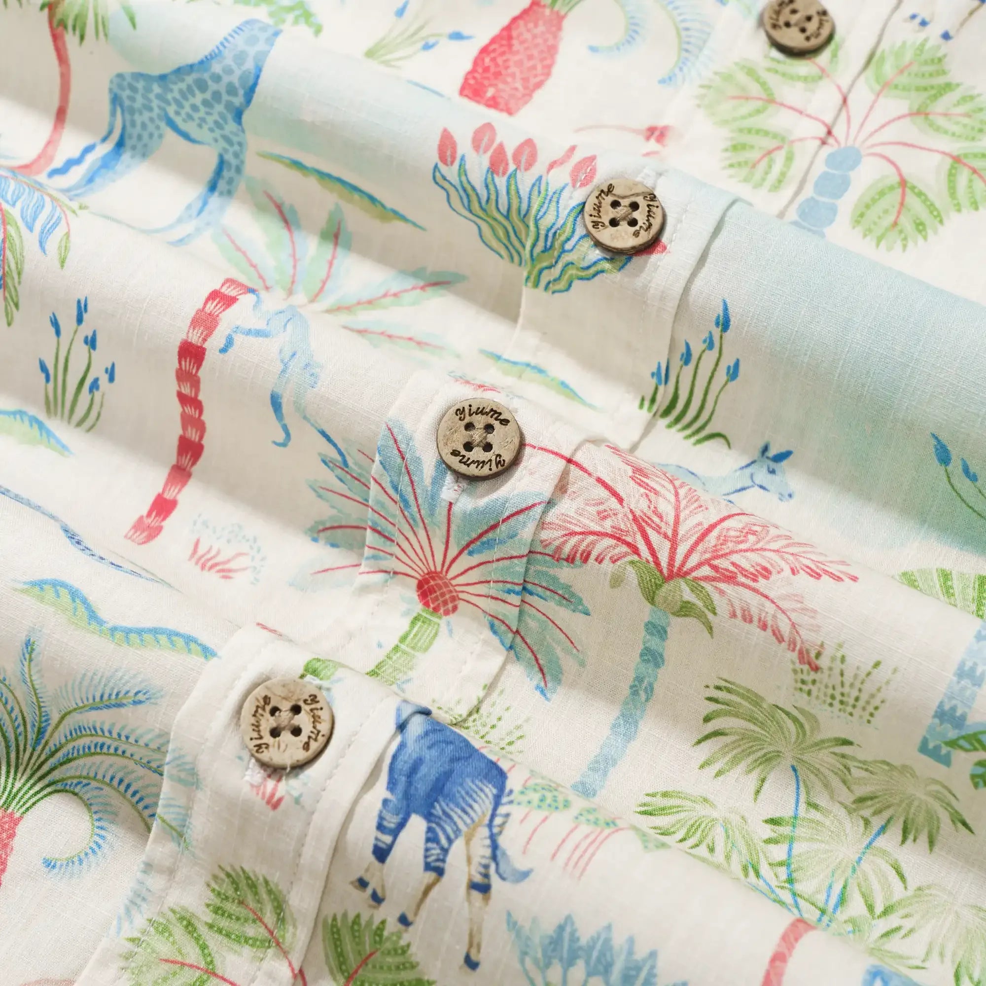 Men's Hawaiian Shirt Short Sleeve Button-down 100% Cotton Beige Aloha Talab Oasis Under The Palm Trees By House of Haricot