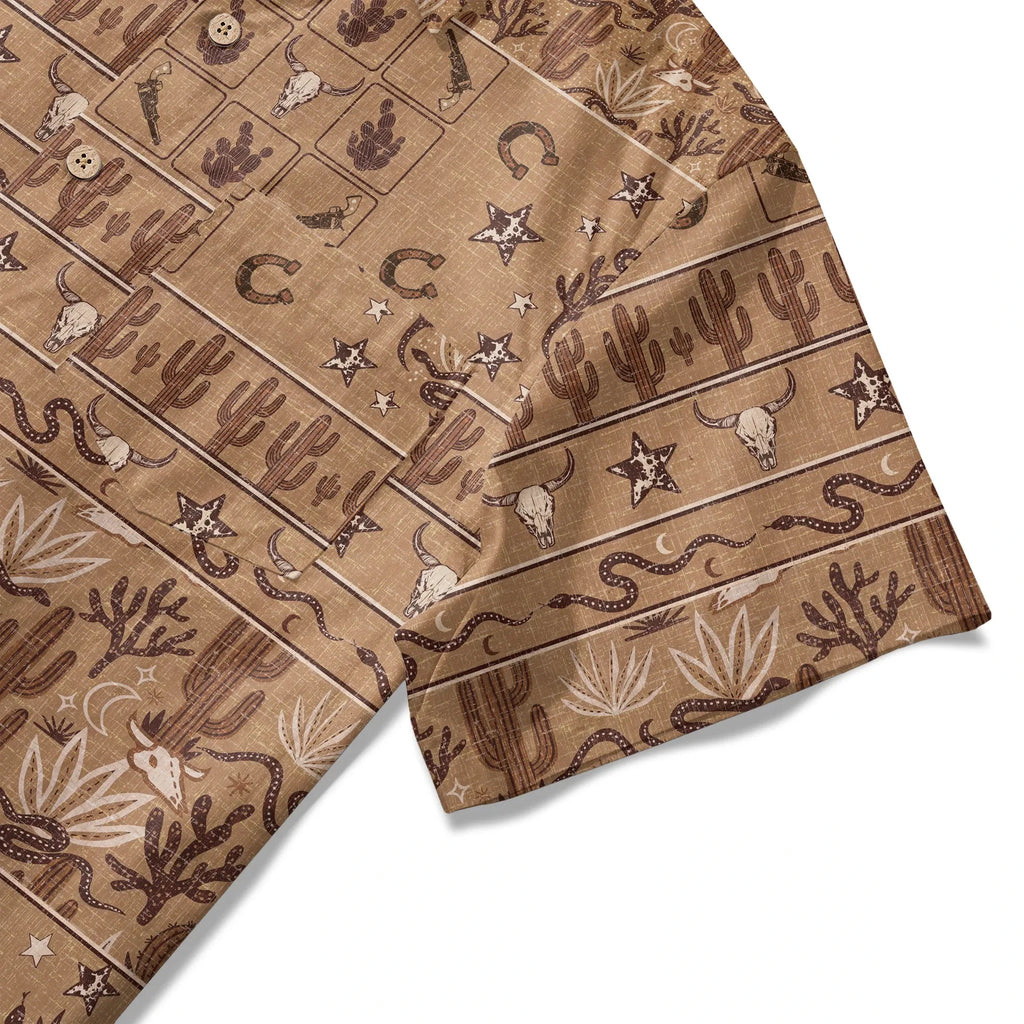 LeosWare® Men's Hawaiian Shirt Short Sleeve Button-up 100% Cotton Brown Aloha Vintage Western Dusk By Huan Huan