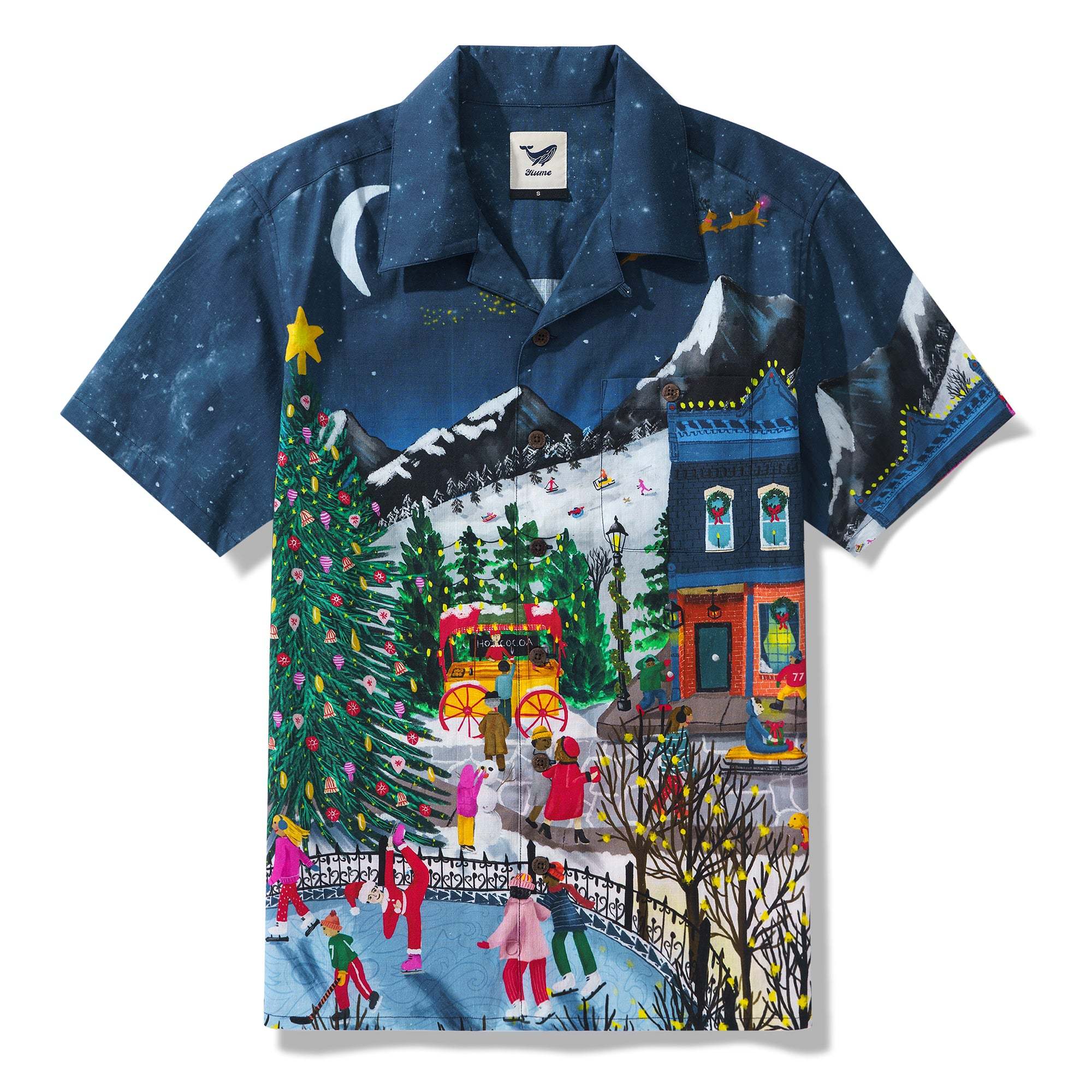 Christmas Gift 100% Cotton Hawaiian Shirt For Men Advent Street Town By Abby Jacobs Camp Collar Aloha Shirt