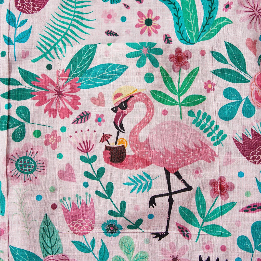 Men's Hawaiian Shirt Short Sleeve Button-down 100% Cotton Aloha Flamingo Petal Escape Flamingo By Cigar