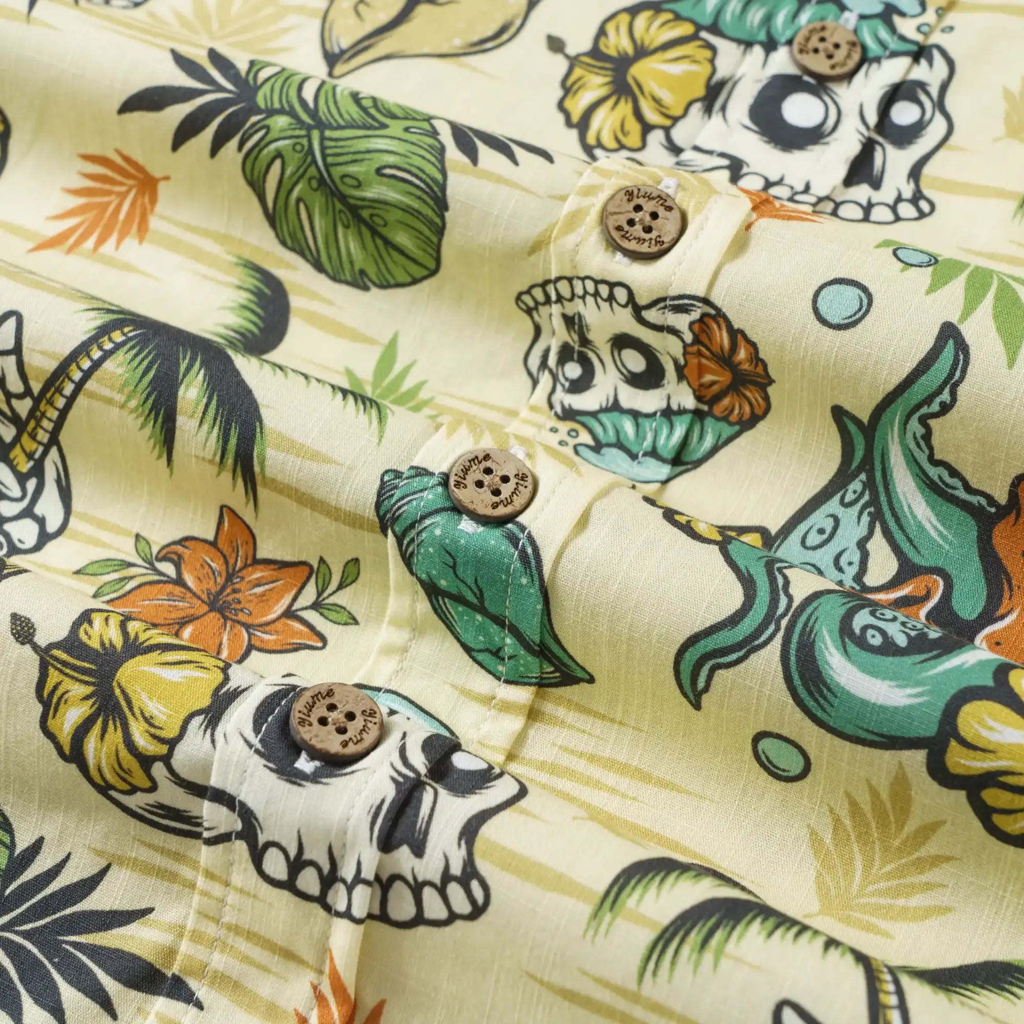 Men's Tropical Hawaiian Shirt 1990s Vintage Skull Shirt Short Sleeve Button-down100% Cotton Green Shirt Aloha Tropical Wilderness Skull By Laihha Organna