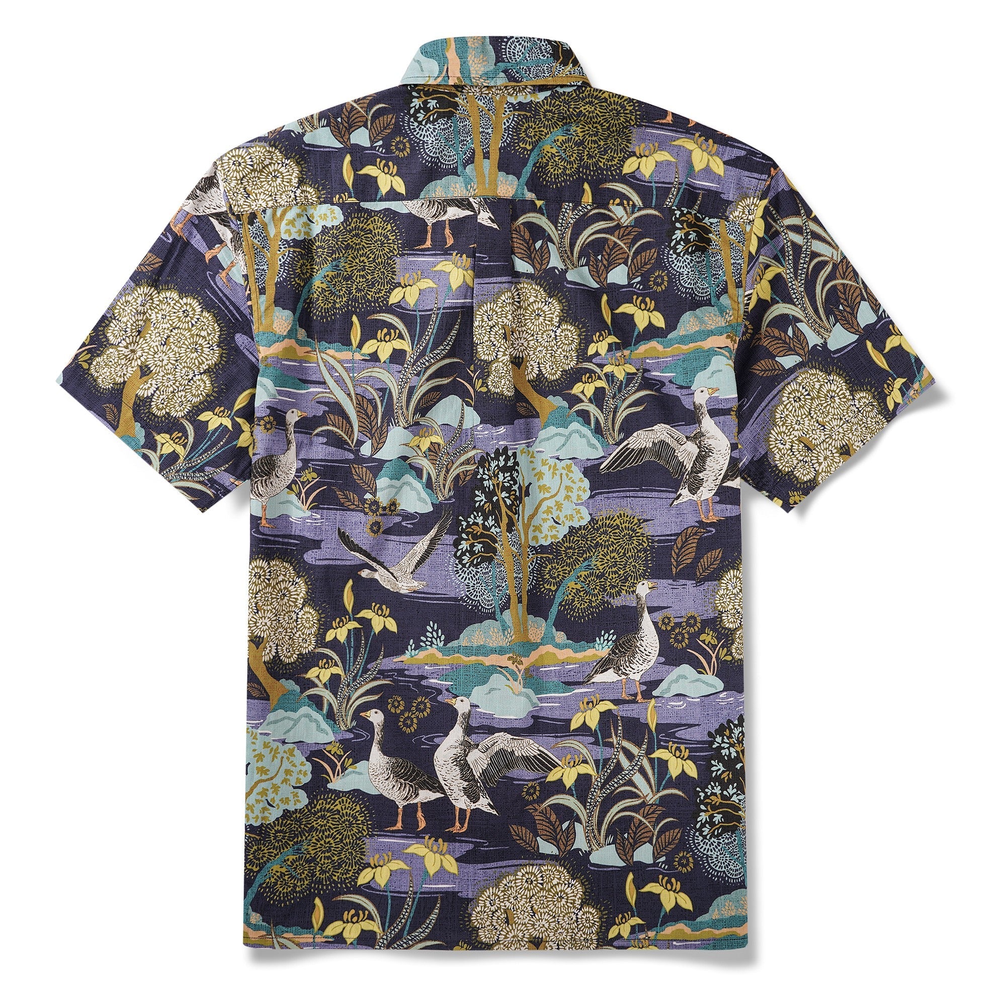 Men's Hawaiian Shirt Short Sleeve Button-down 100% Cotton Blue Aloha The Yellow Iris River By Abigail Bryan