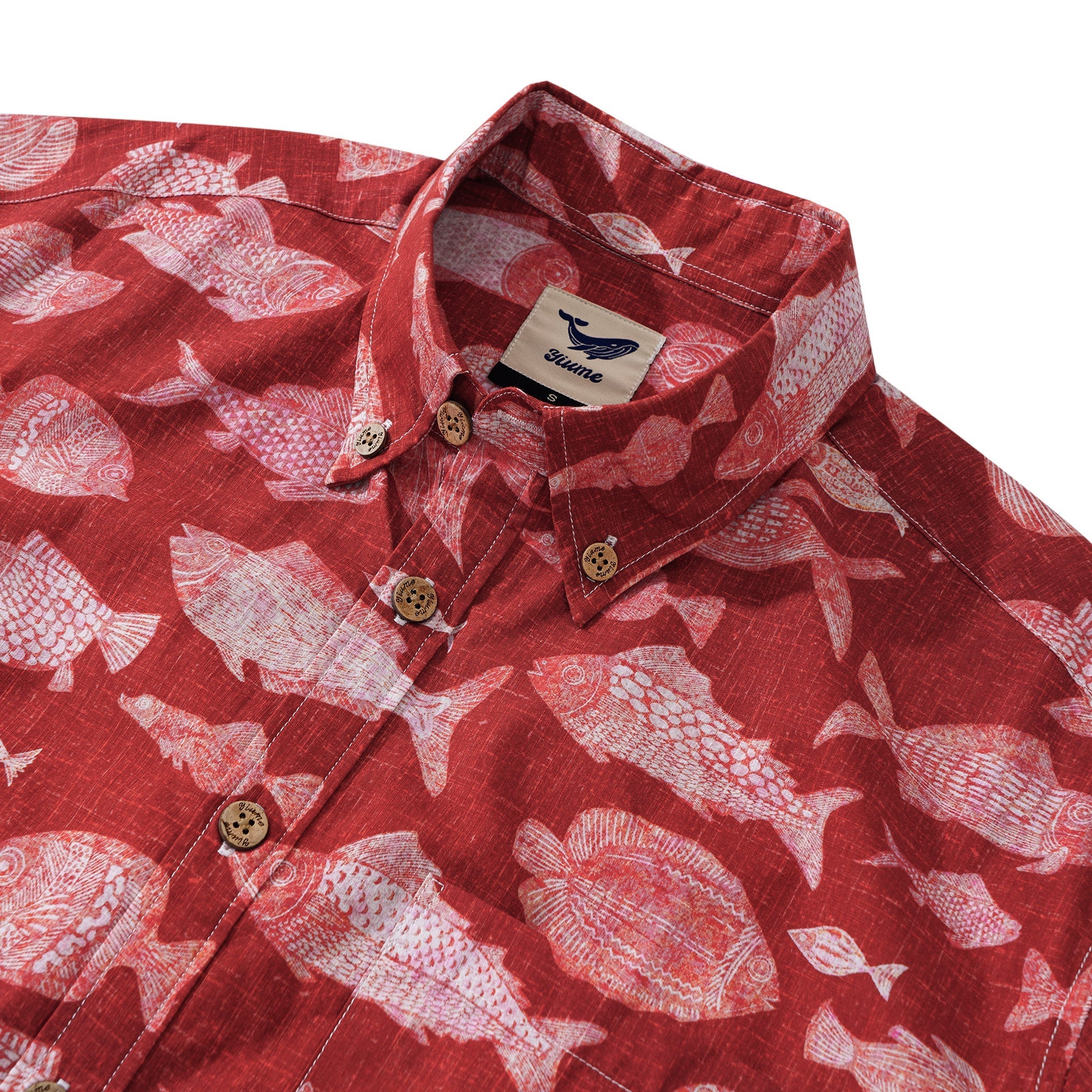 Men's Red Fish Hawaiian Shirt 100% Cotton Button-down Short Sleeve Aloha Shirt For Gift By Huan huan