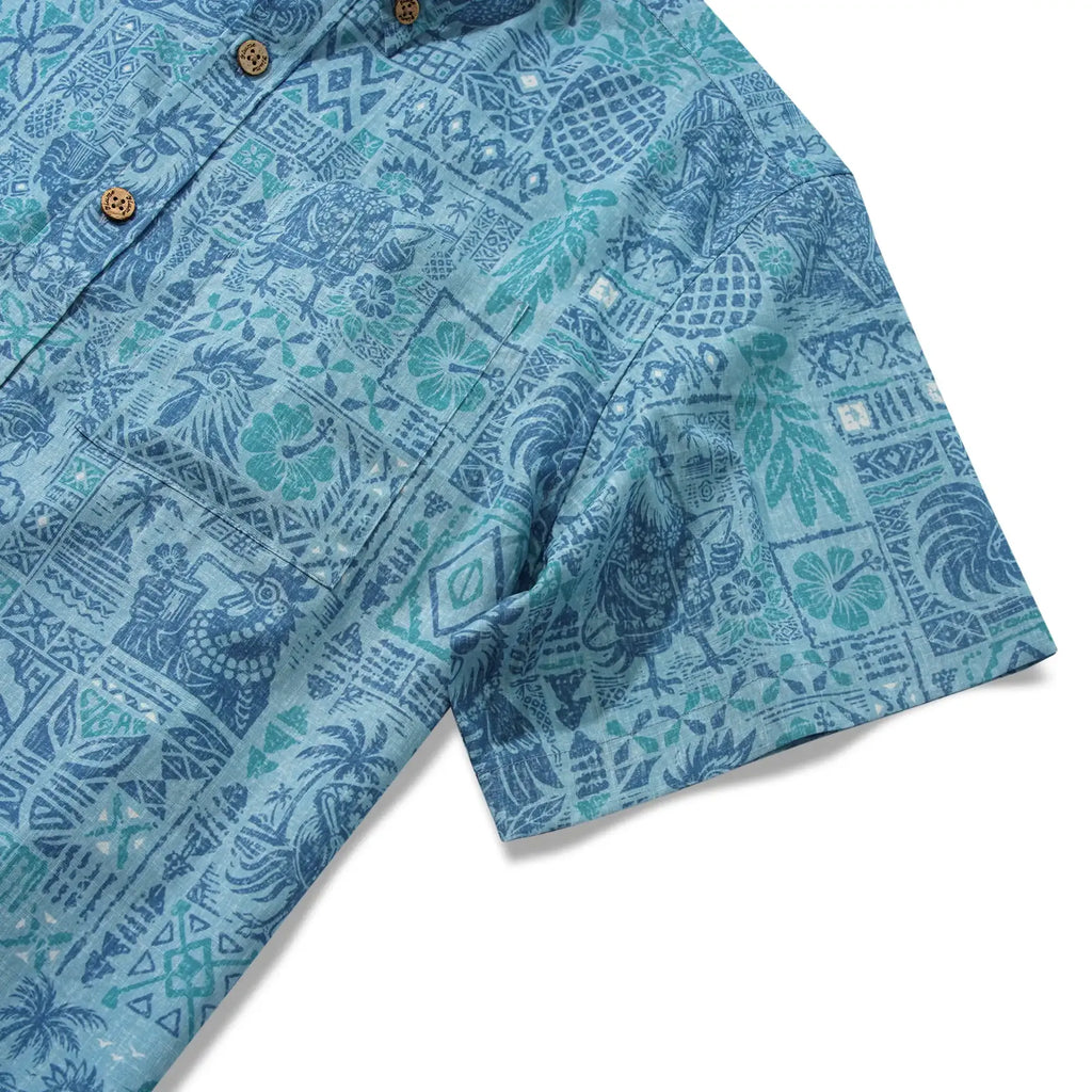 Men's Hawaiian Shirt Short Sleeve Button-down 100% Cotton Blue Rooster Aloha The Bone Voyage By Cigar