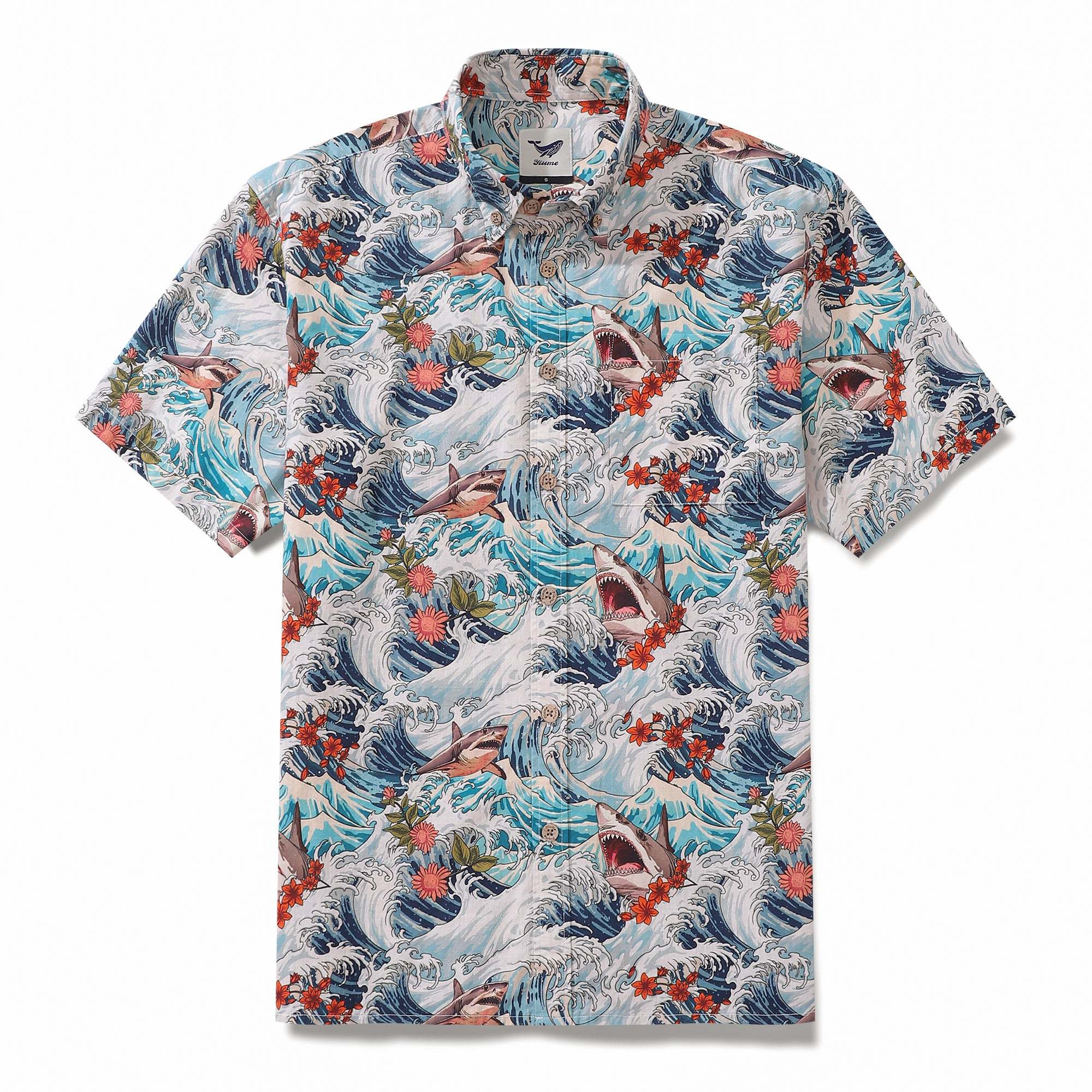 Men's Resort Wear Shirt Turbulence at Sea with Sharks Print Short Sleeve Hawaiian Shirt For Men By Sun