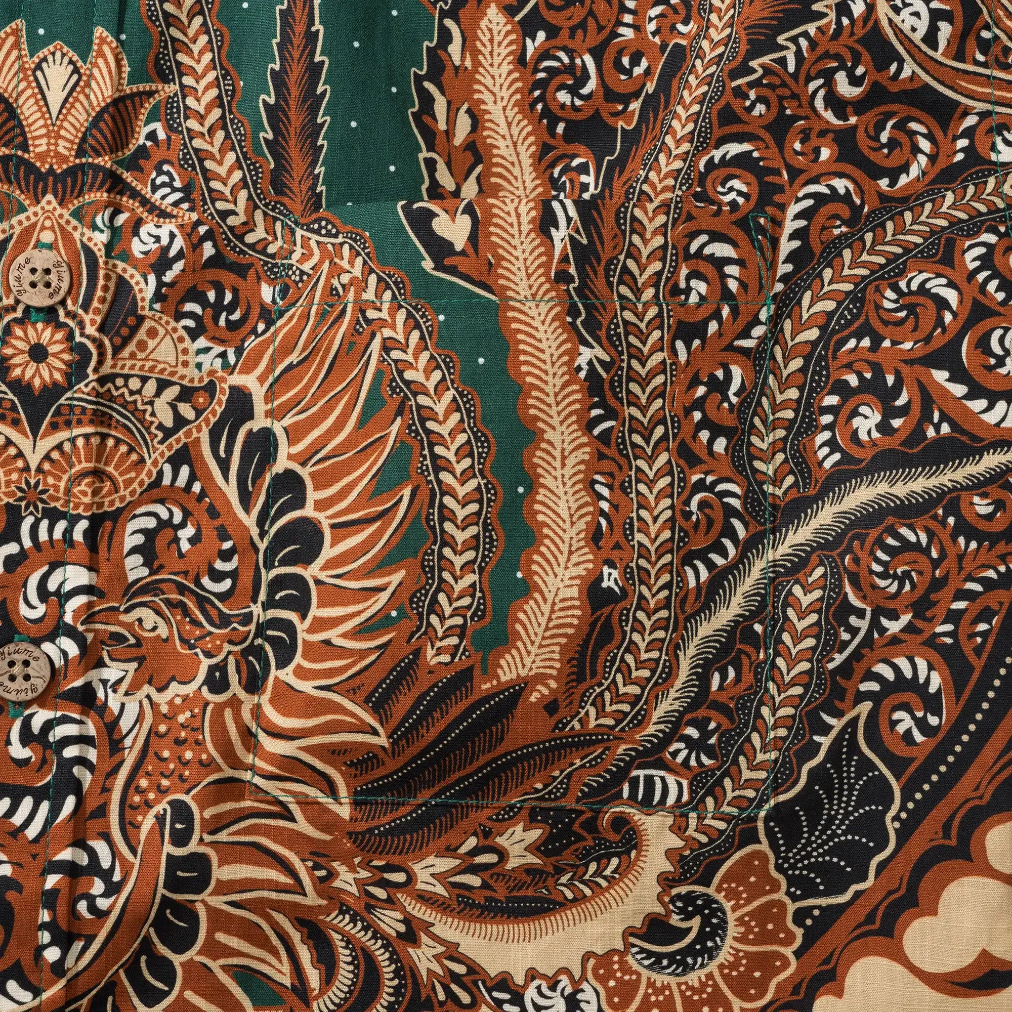 Indian Style Men's Hawaiian Shirt Short Sleeve Button-down 100% Cotton Green Aloha Phoenix Rebirth By Yana