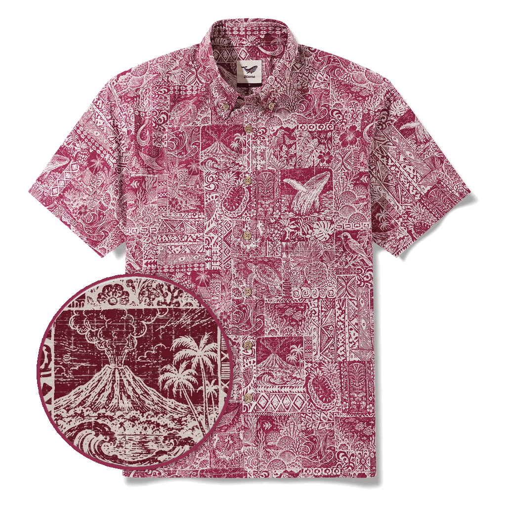 Men's Hawaiian Shirt Short Sleeve Button-down 100% Cotton Red Aloha Tiki  Isle Archive - Burgundy Red By Cigar