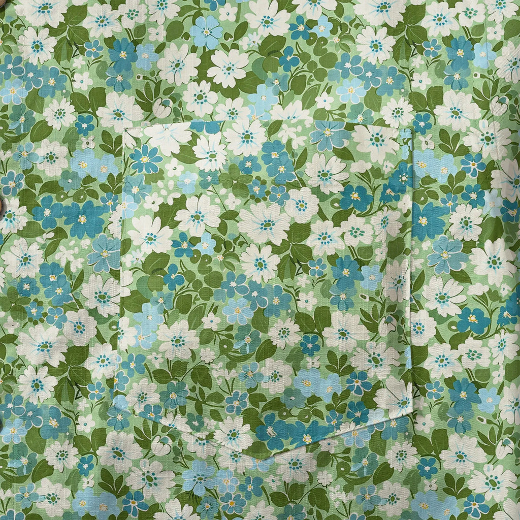 LeosWare® Flower Men's Hawaiian Shirt Short Sleeve Button-up 100% Cotton Green Aloha Fresh Blooms By Ann