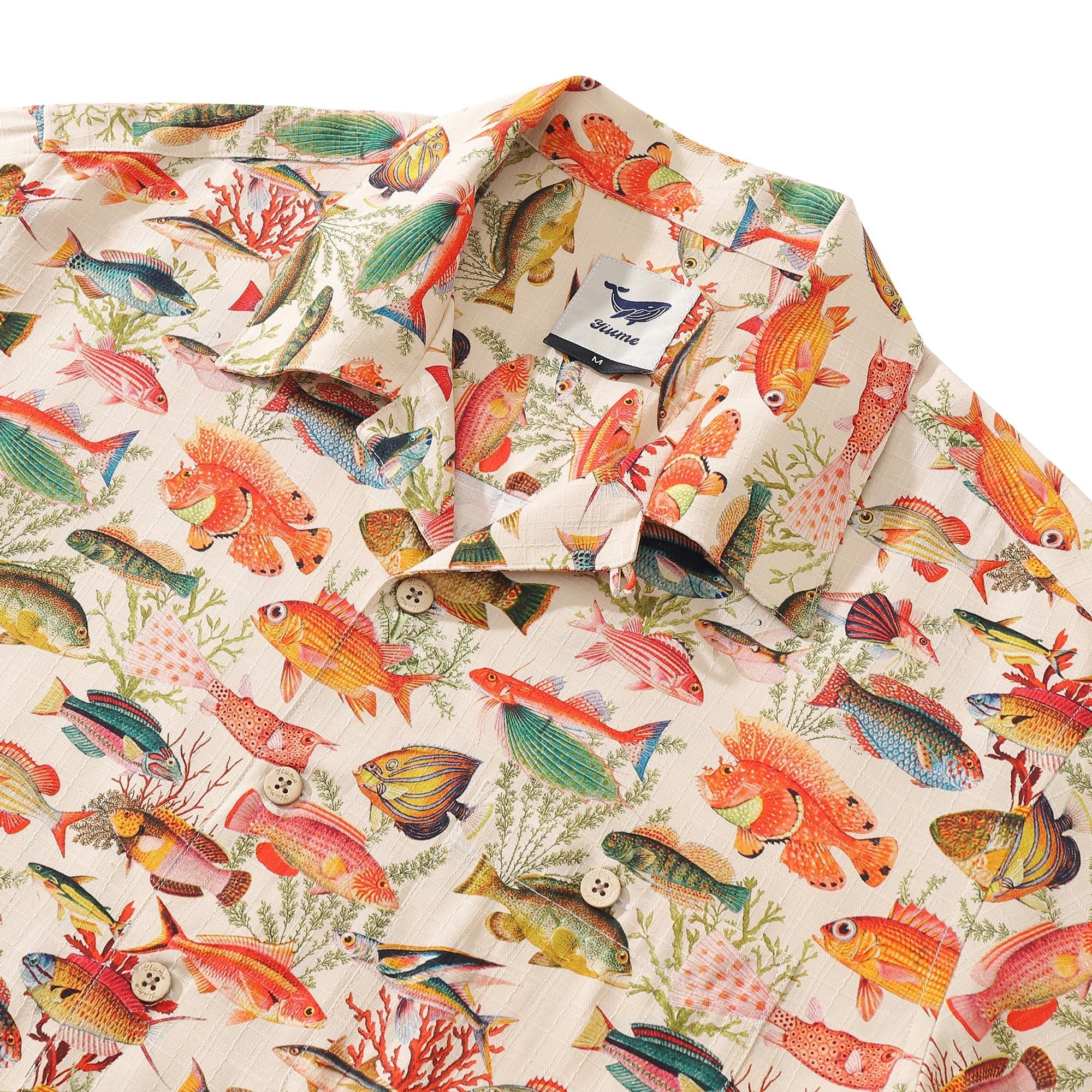 100% Silk Men's Hawaiian Shirt Sea Ocean Fish Print Camp collar Short Sleeve Aloha Shirt By Amy