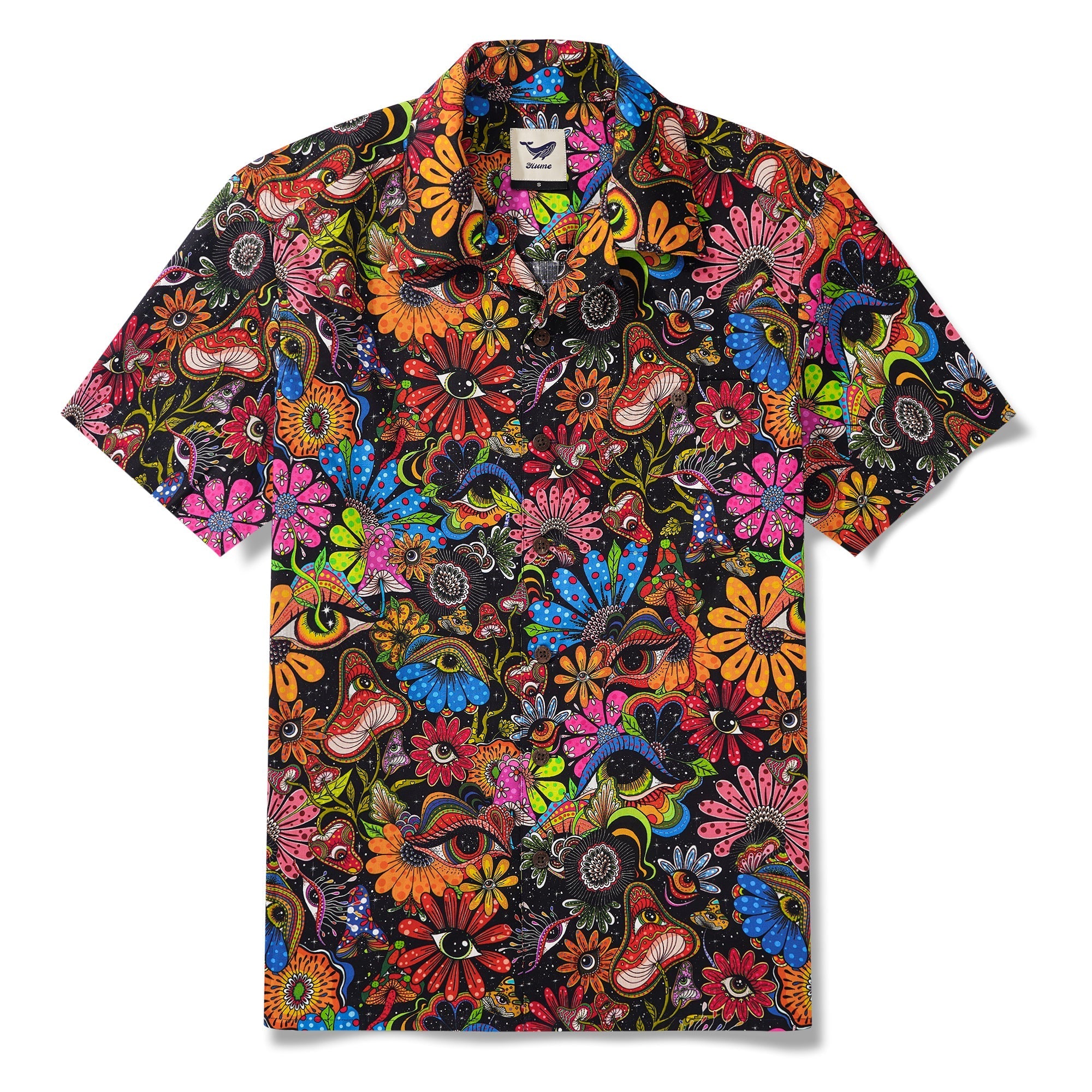 Men's Hawaiian Shirt Short Sleeve Camp Collar 100% Cotton Yellow Aloha Psychedelic Starry Hippie By Mo