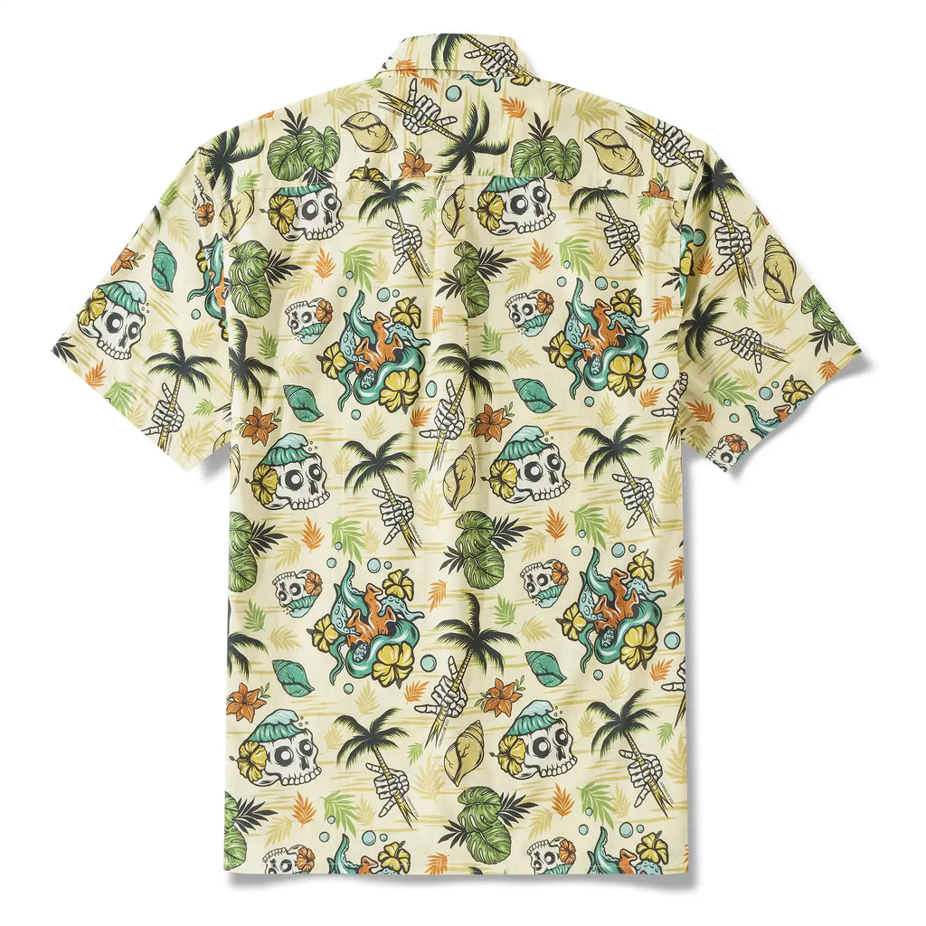 Men's Tropical Hawaiian Shirt 1990s Vintage Skull Shirt Short Sleeve Button-down100% Cotton Green Shirt Aloha Tropical Wilderness Skull By Laihha Organna