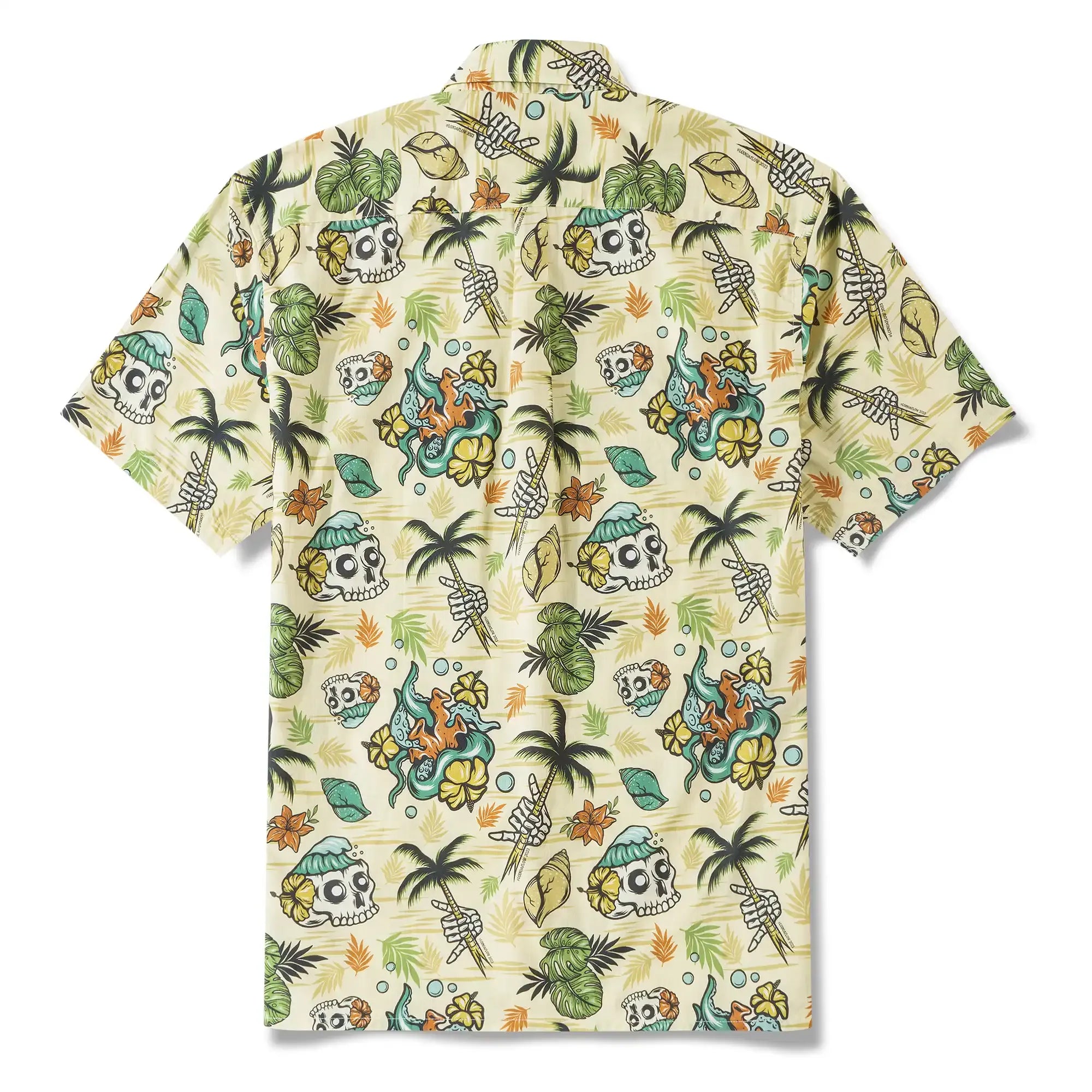 Men's Tropical Hawaiian Shirt 1990s Vintage Skull Shirt Short Sleeve Button-down100% Cotton Green Shirt Aloha Tropical Wilderness Skull By Laihha Organna