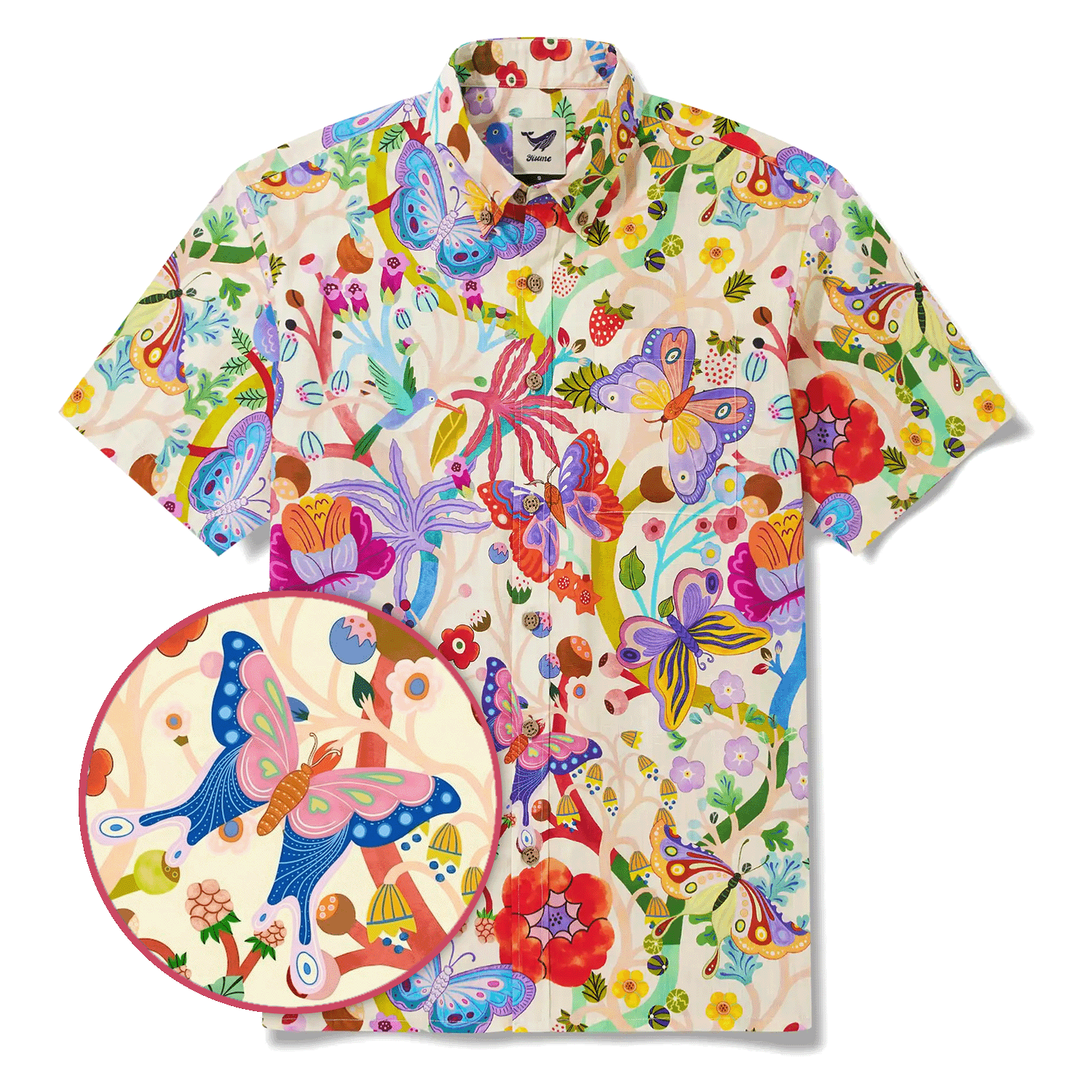 Men's Hawaiian Shirt Short Sleeve Button-down 100% Cotton Blue Aloha Butterfly Whispers By Huan huan