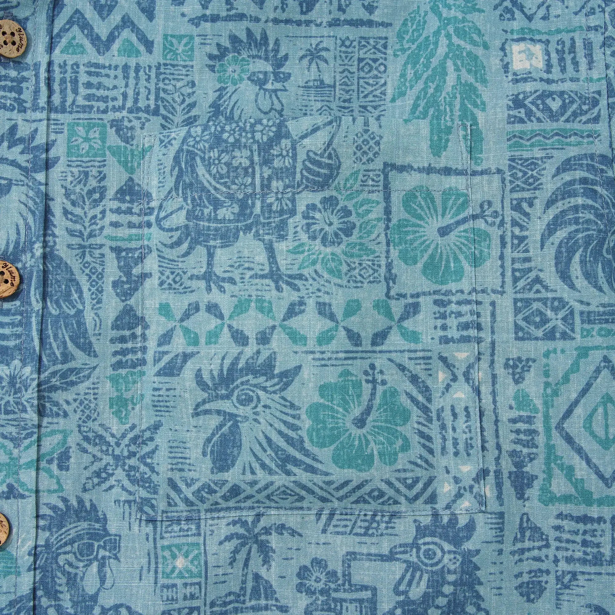 Men's Hawaiian Shirt Short Sleeve Button-down 100% Cotton Blue Rooster Aloha The Bone Voyage By Cigar