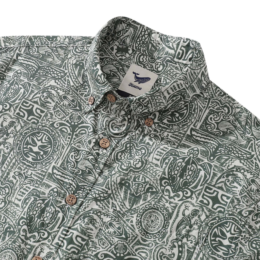 Tiki Shirt Men's Vintage Hawaiian Shirt Cotton Button-down Short Sleeve Aloha Shirt Guardian Totem By Sun
